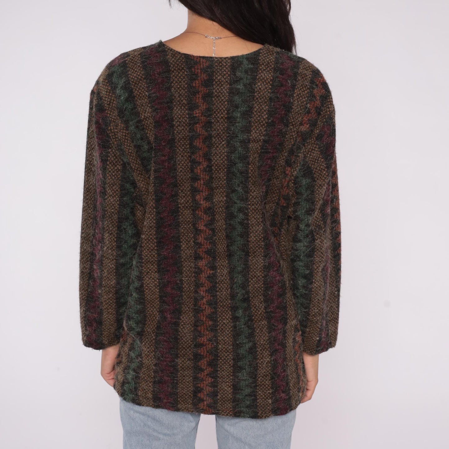 90s Divine Collection Stripe Sweater Forest Green Burgundy Crewneck Medium