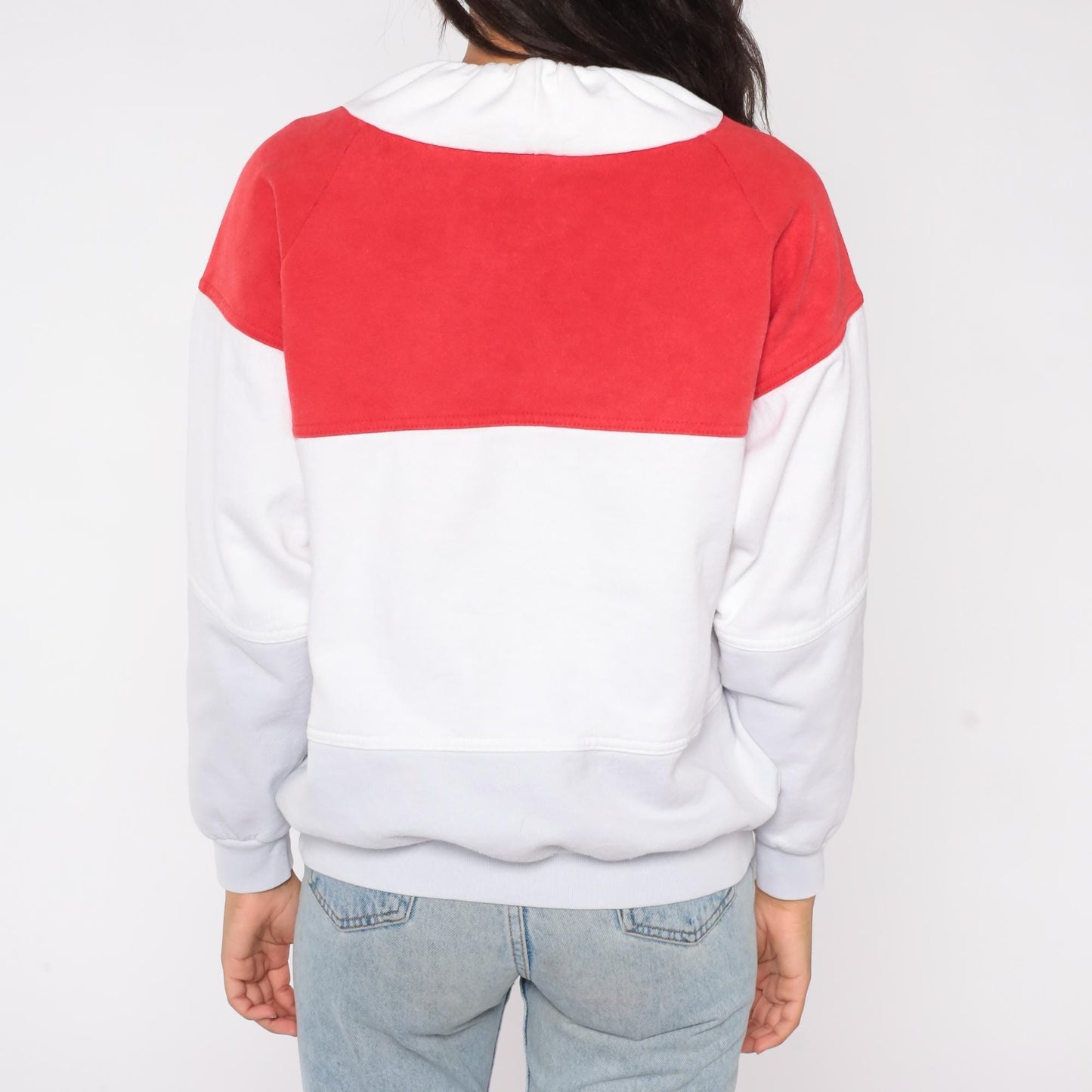 90s Wisconsin Colorblock Sweatshirt Red White Mock Turtleneck Medium