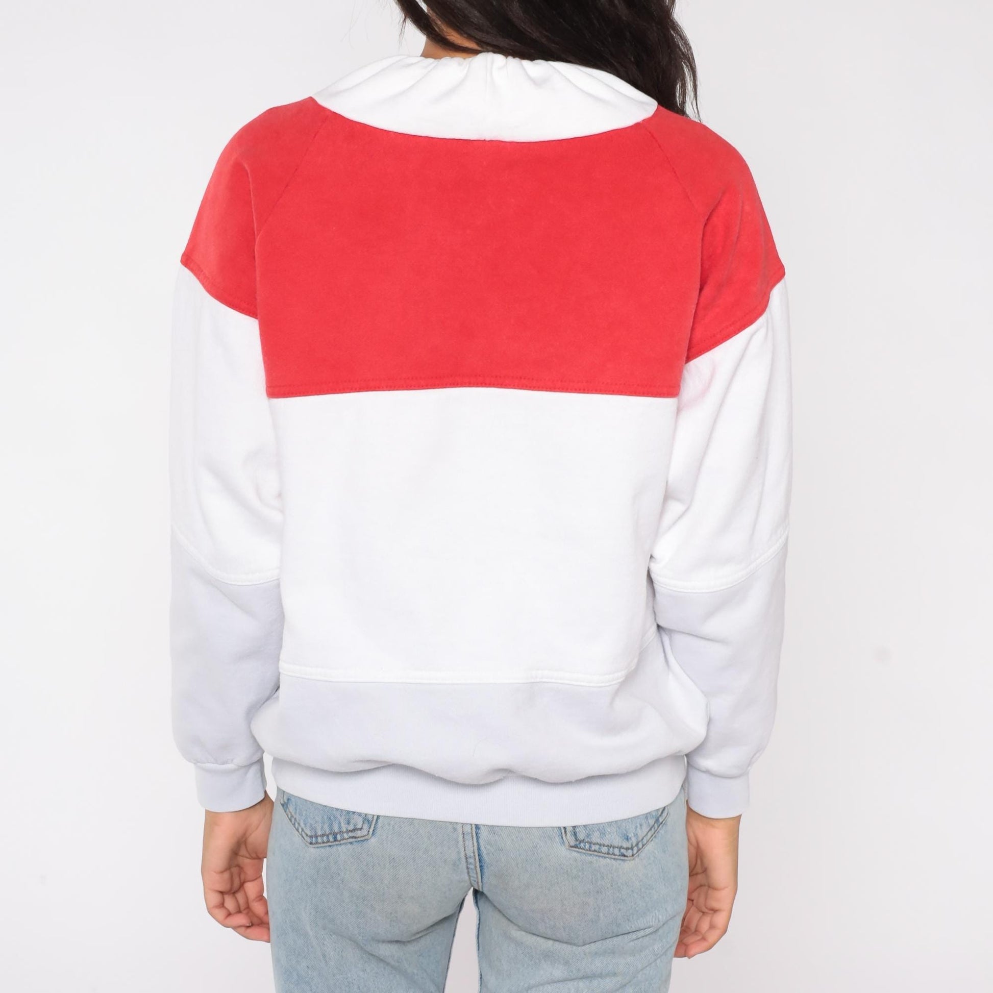 90s Wisconsin Colorblock Sweatshirt Red White Mock Turtleneck Medium