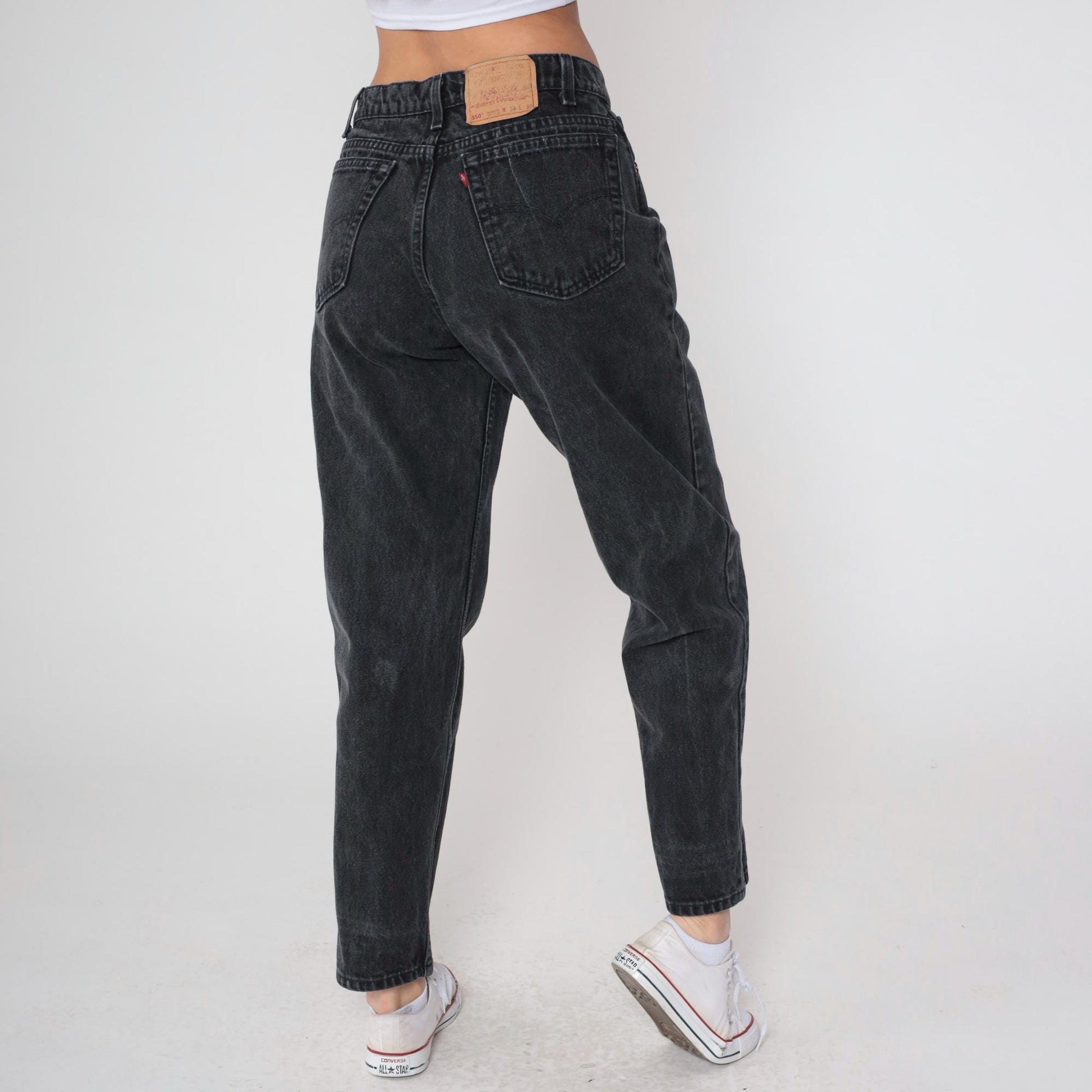 90s Levi's 550 Black Denim High-Waist Mom Jeans Made in USA 34 30