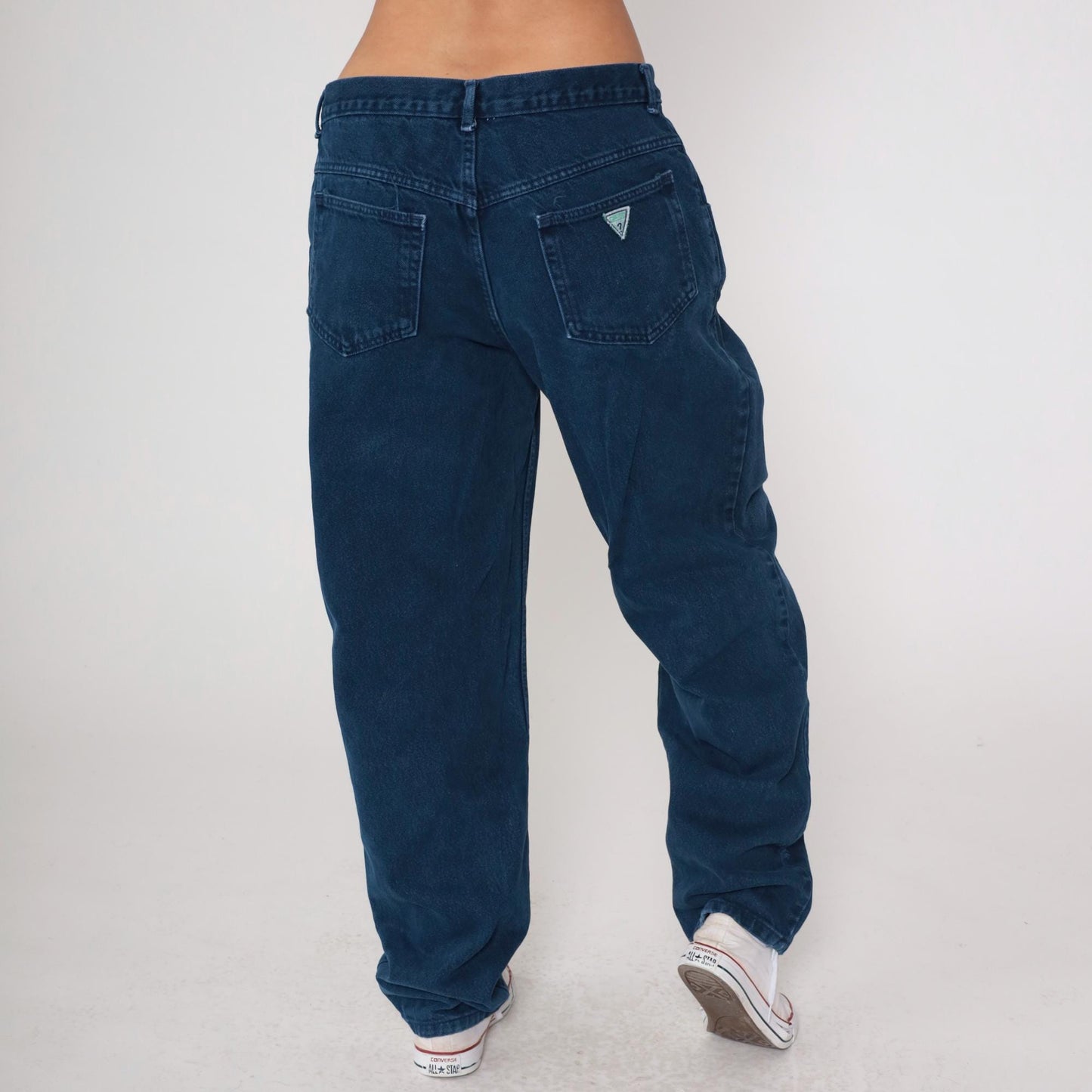 90s Guess High Waist Straight Leg Mom Jeans Dark Blue Denim Large L