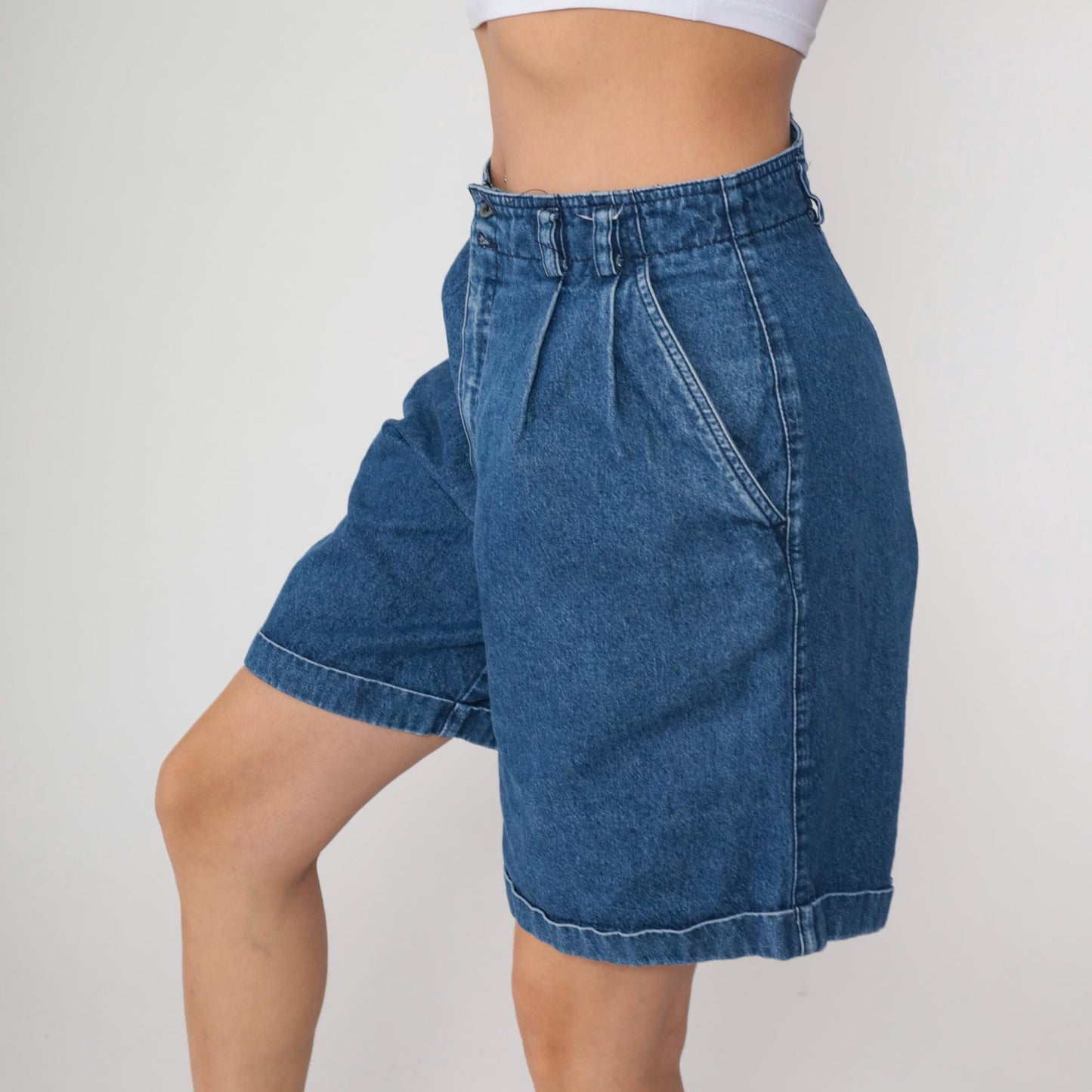 90s Liz Claiborne Pleated Jean Shorts Blue Denim High Waisted Medium