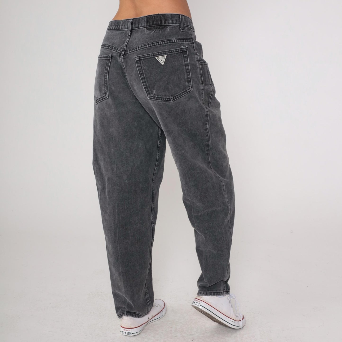 90s Guess Black Denim High-Waist Tapered Mom Jeans 34x30