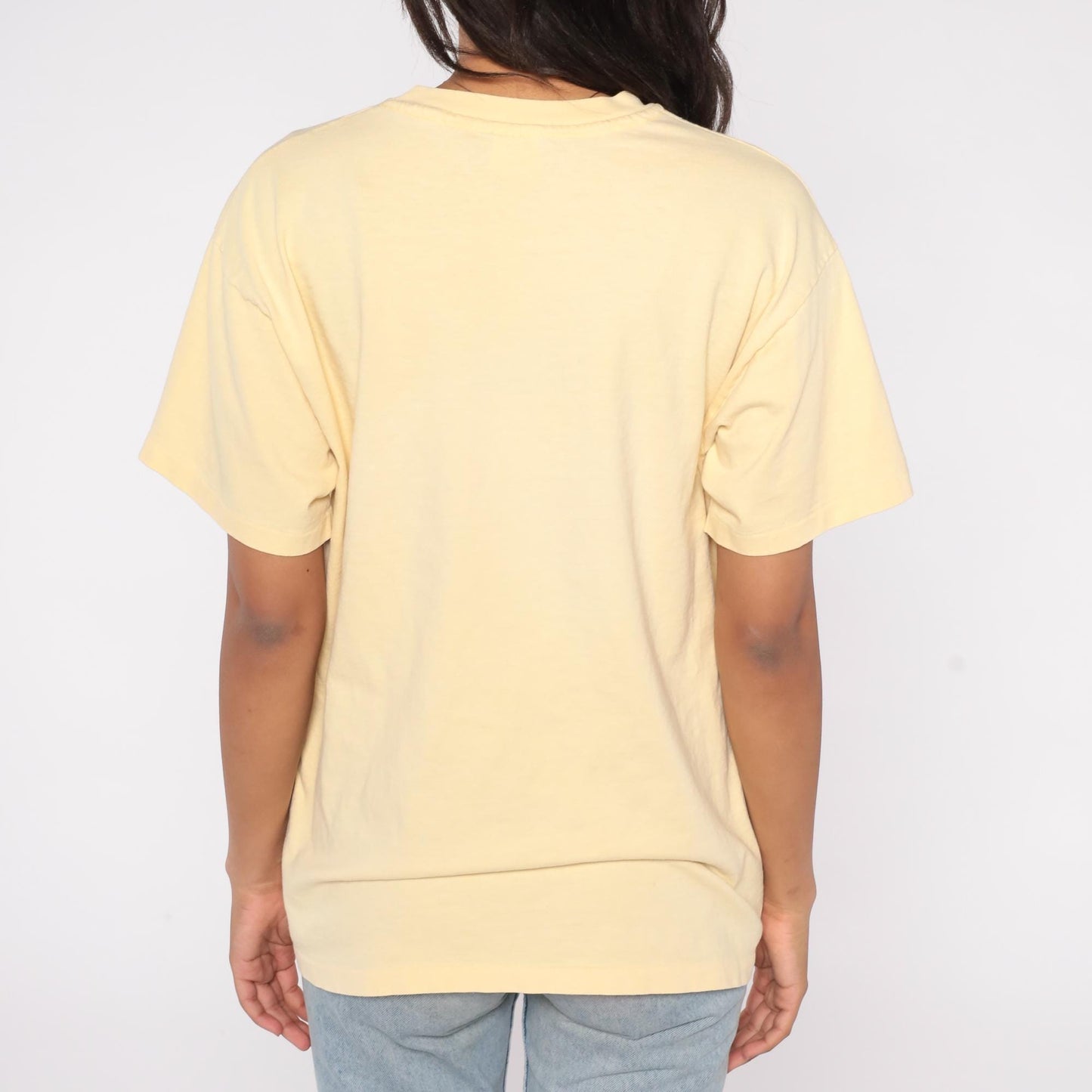 90s Anvil Teddy Bear Picnic Graphic T-Shirt Pastel Yellow Cotton Large L