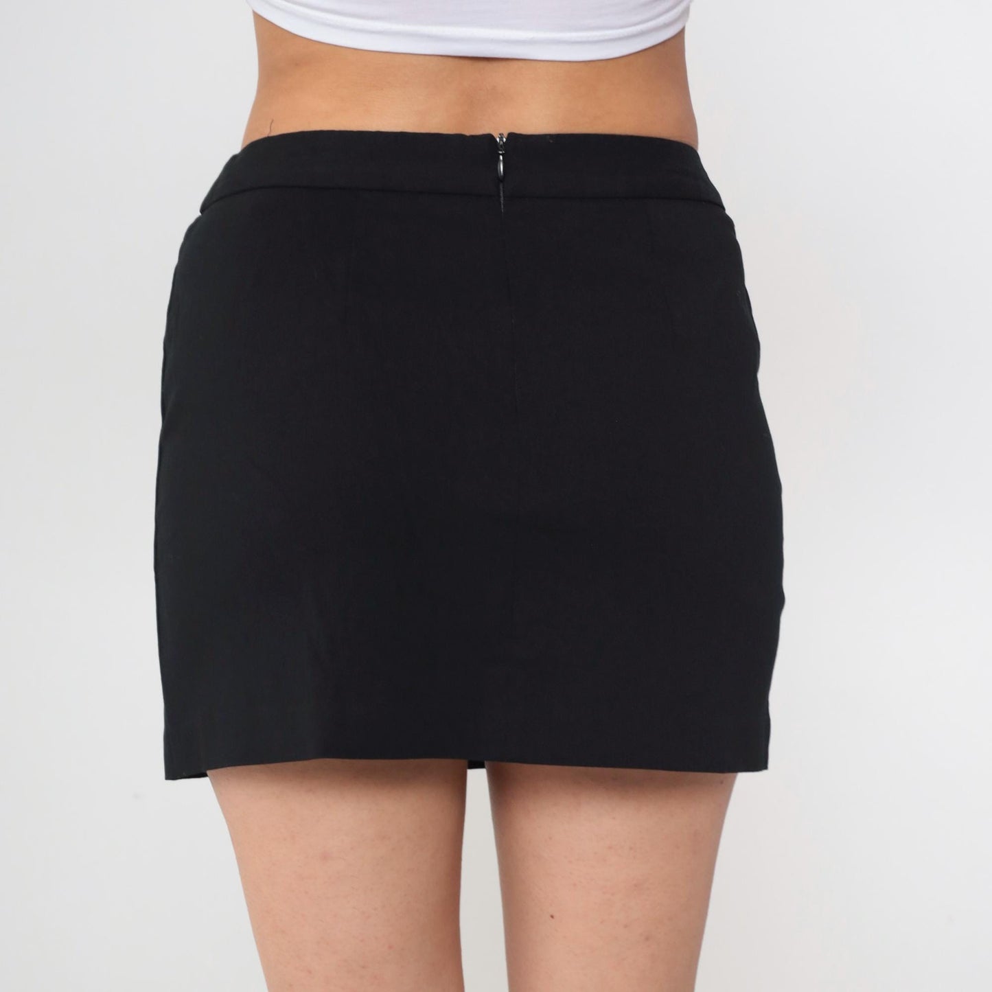 Y2K Black Mini Skirt High Waisted Bodycon Back Zip Medium