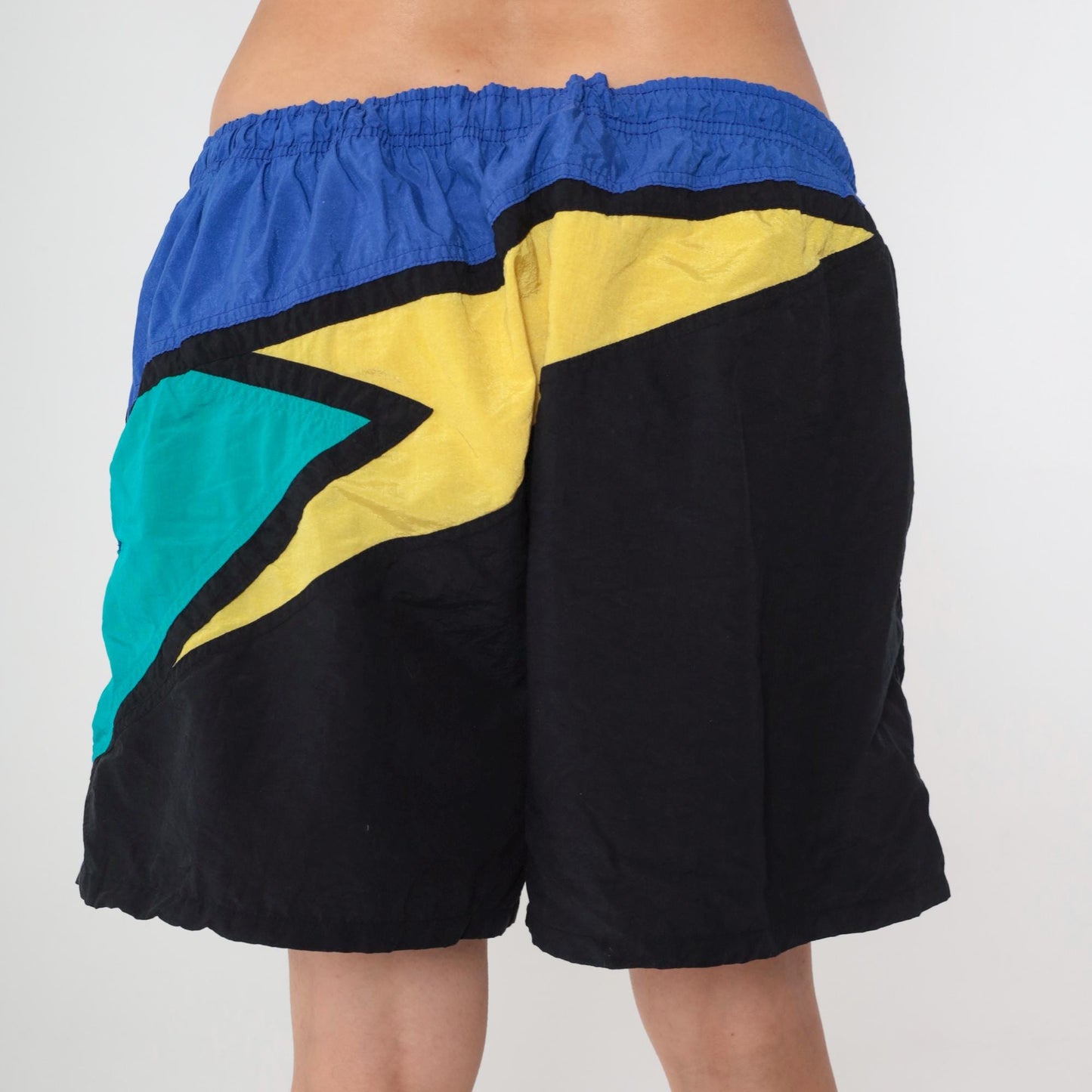 90s Speedo Colorblock Swim Trunks Black Yellow Blue Green Nylon Large L