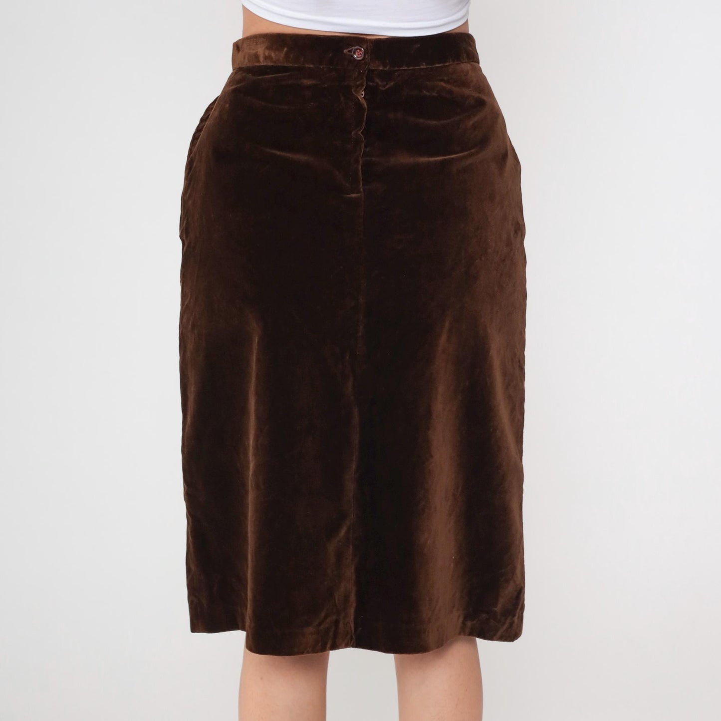 70s Brown Velvet Mini Skirt High Waist A-Line Small
