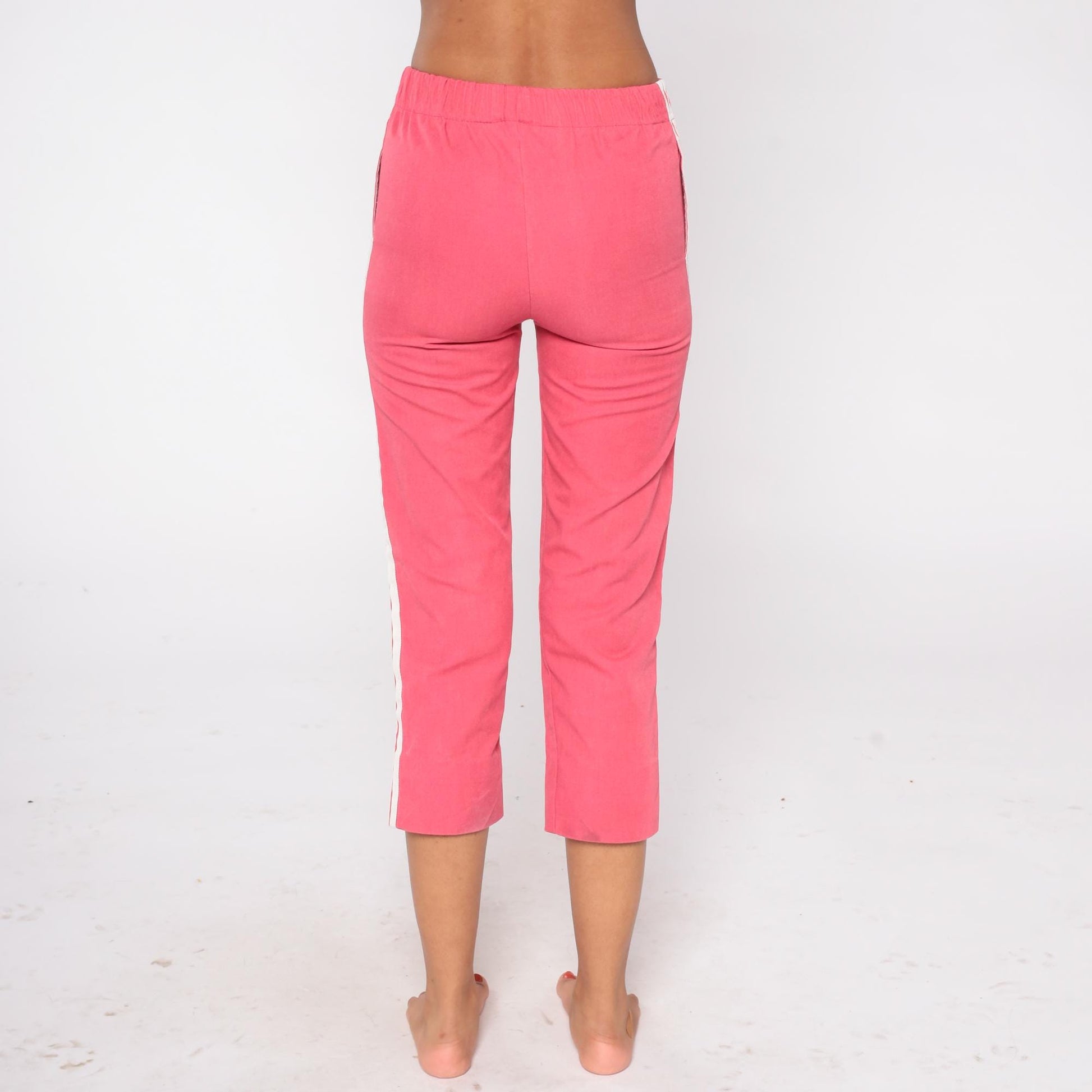 80s Sears Coral Pink Track Pants Capri White Side Stripe Extra Small XS