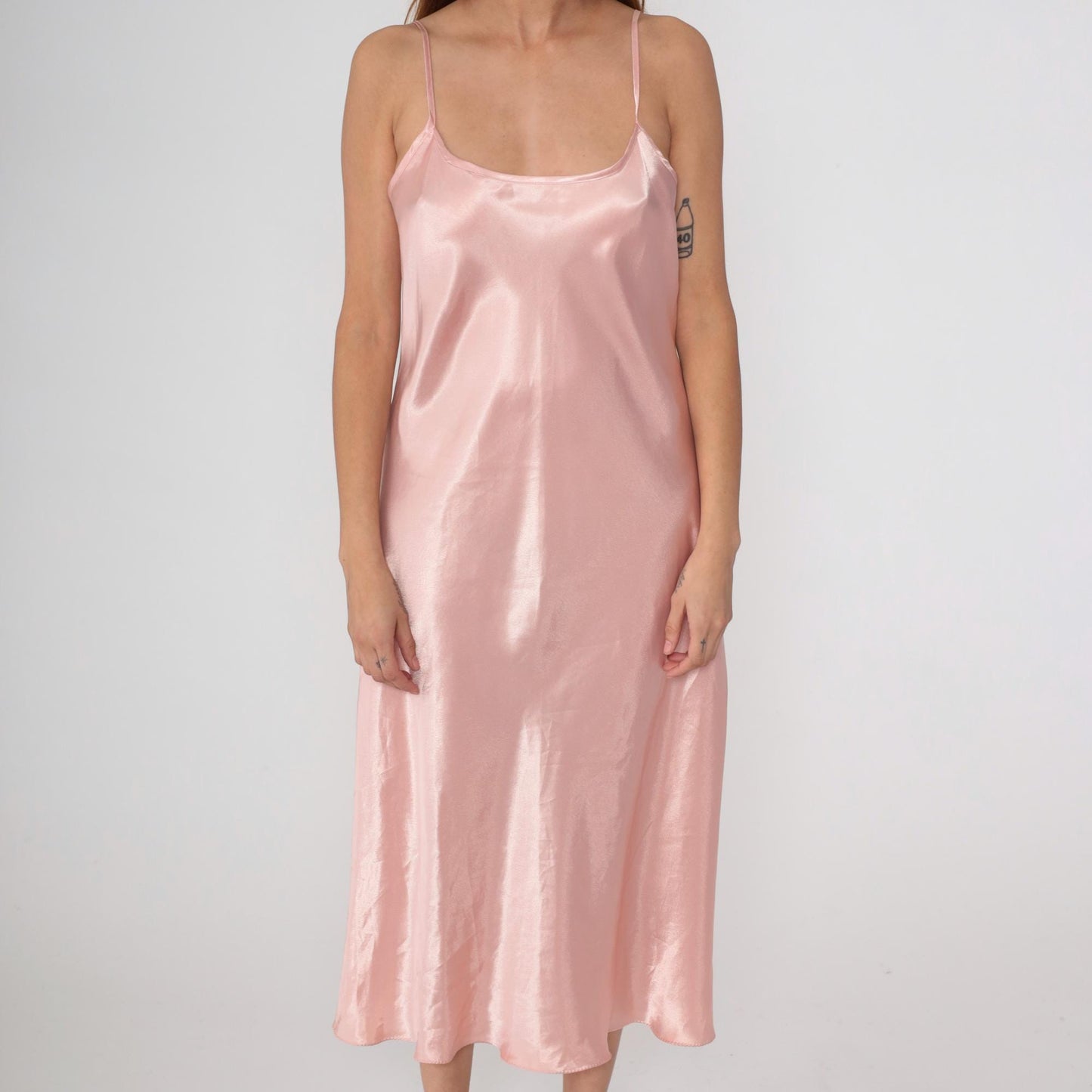 90s California Dynasty Pink Satin Slip Dress Maxi Spaghetti Strap Large L