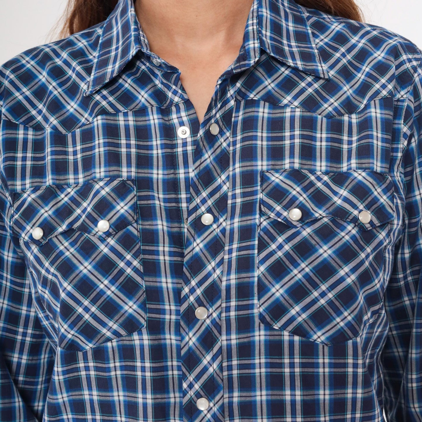 90s Rustler Blue Plaid Flannel Pearl Snap Shirt Medium