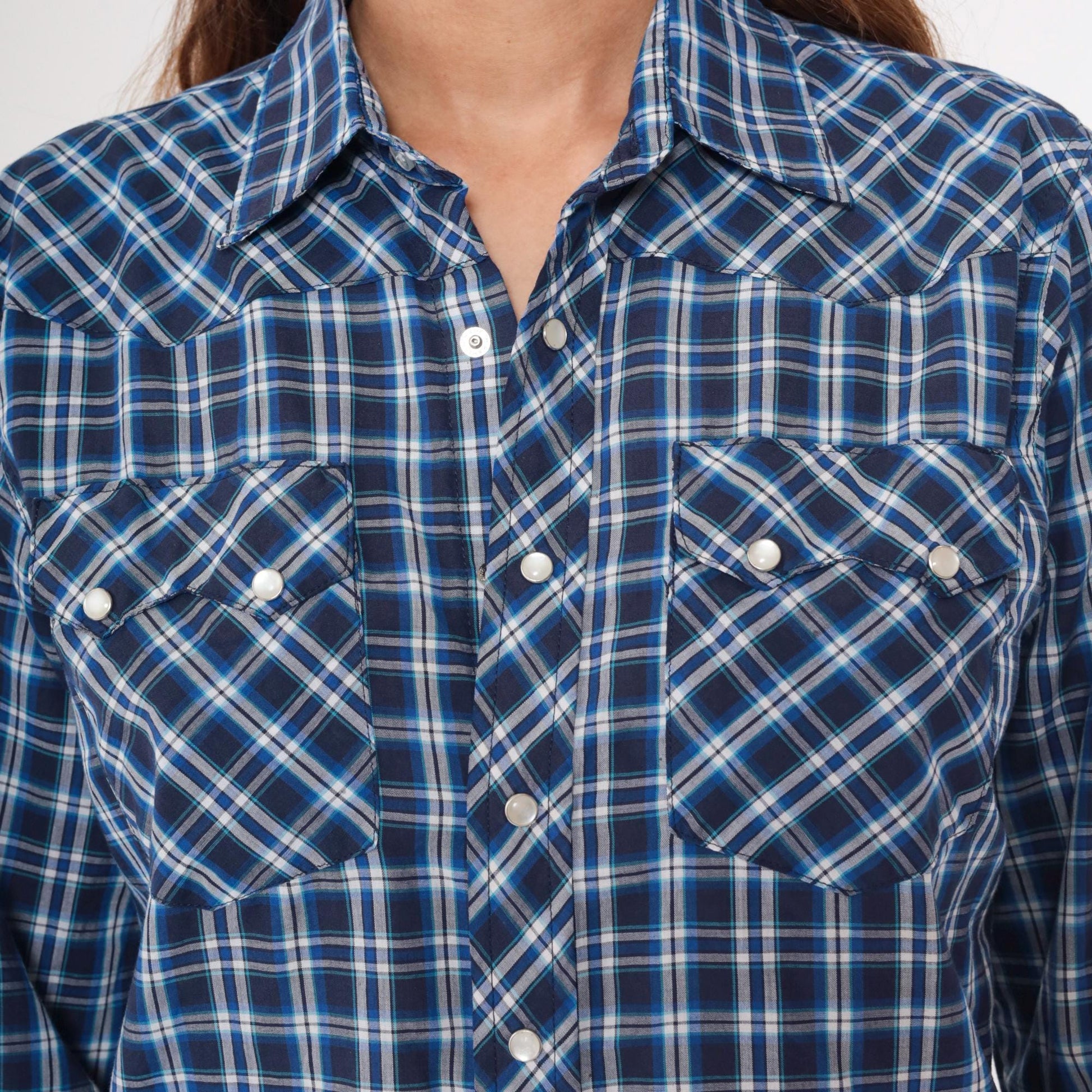 90s Rustler Blue Plaid Flannel Pearl Snap Shirt Medium