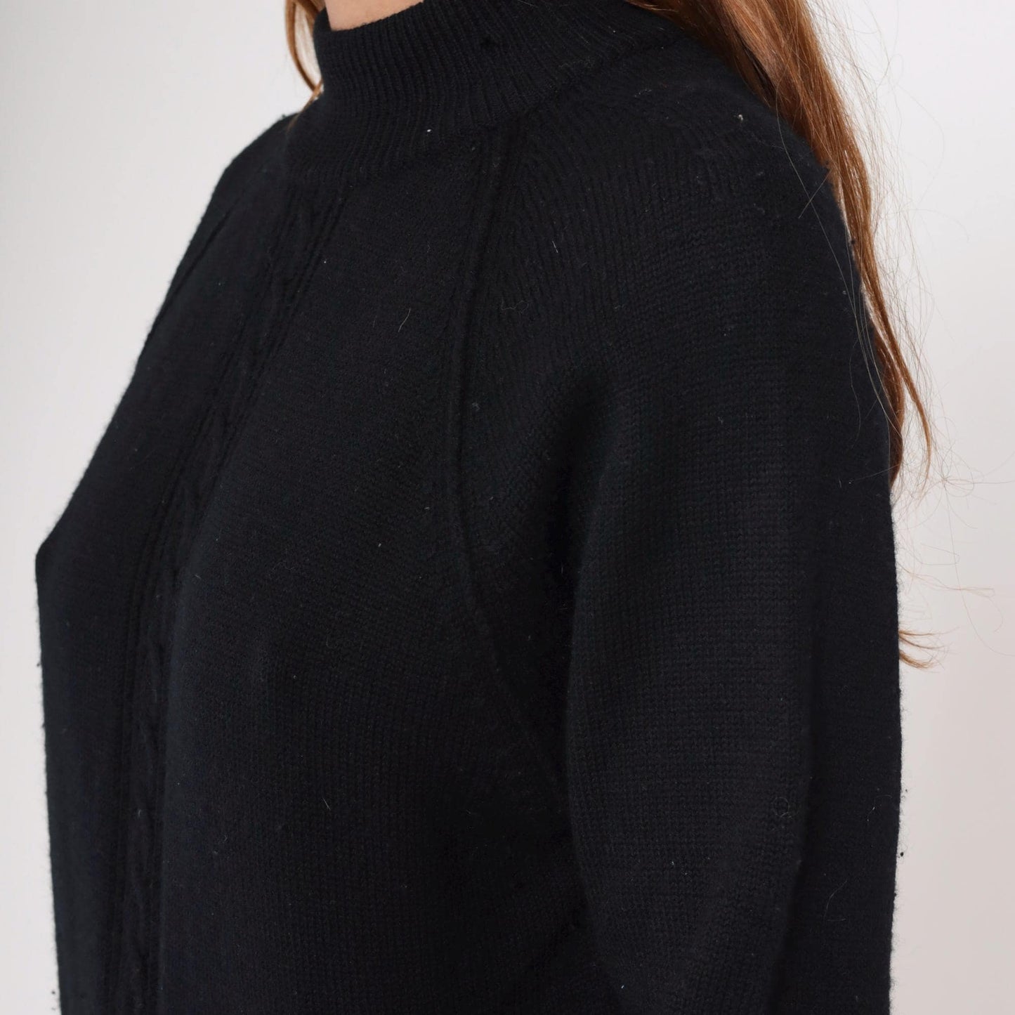 90s Liz Claiborne Black Merino Wool Mock Neck Sweater Cable Knit Small S