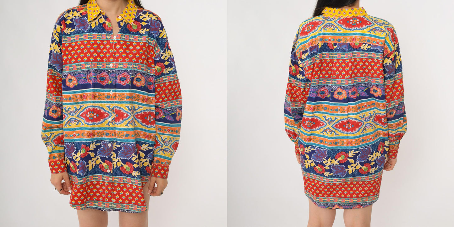 90s Adrienne Vittadini Patchwork Floral Cotton Shirt Small S