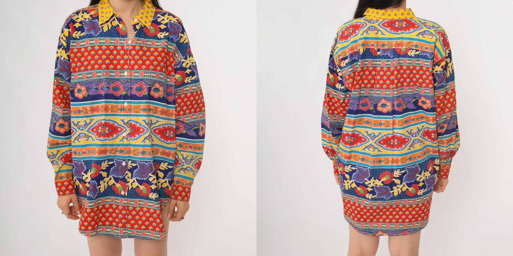 90s Adrienne Vittadini Patchwork Floral Cotton Shirt Small S