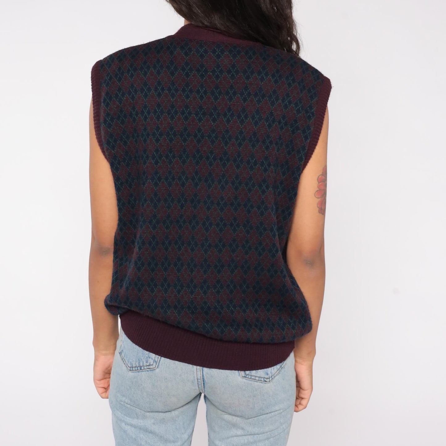 90s The Italian Sweater Co. Argyle Vest Burgundy Navy Green Wool Large L