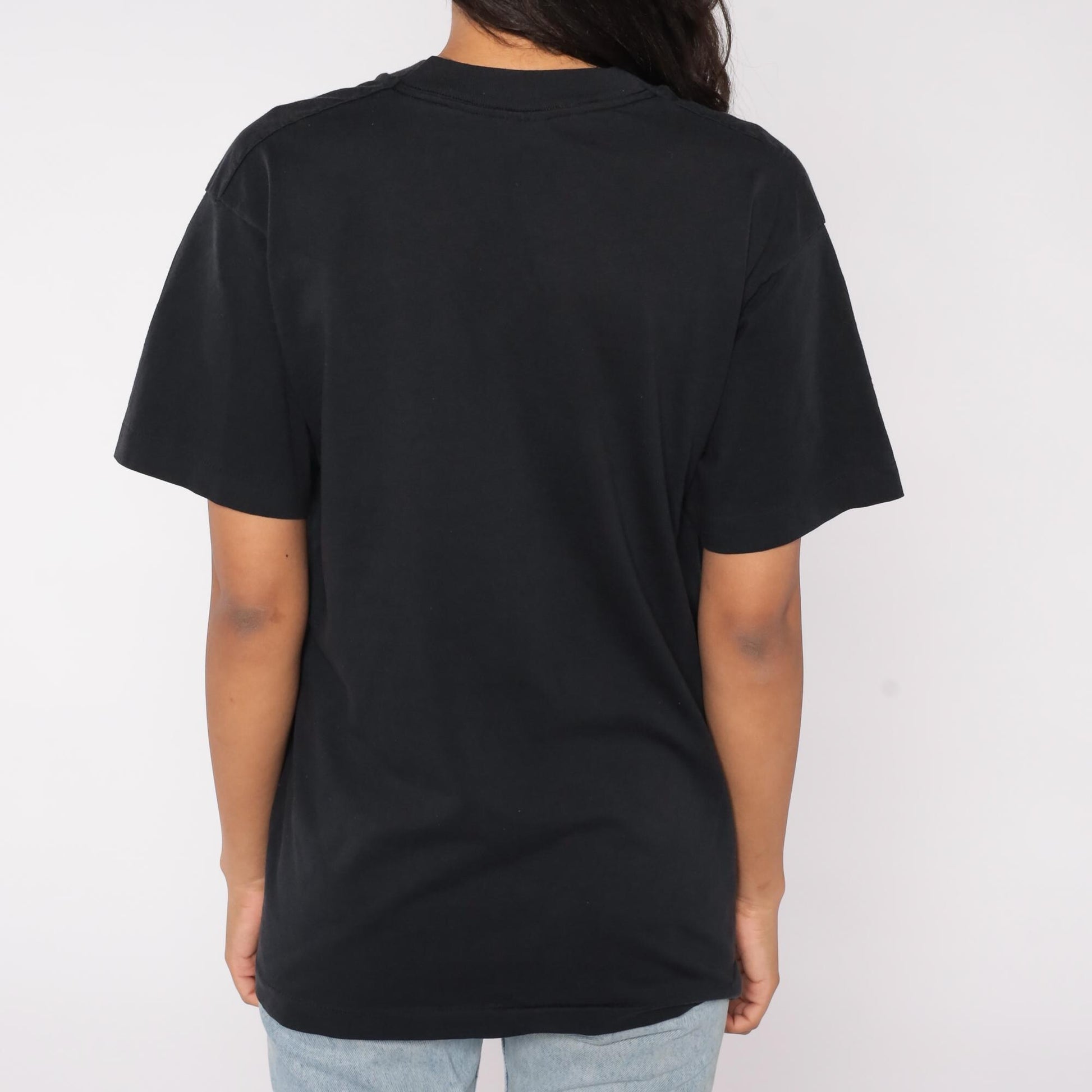 90s Screen Stars Best Black Lace Applique Crew Neck Tee Large L