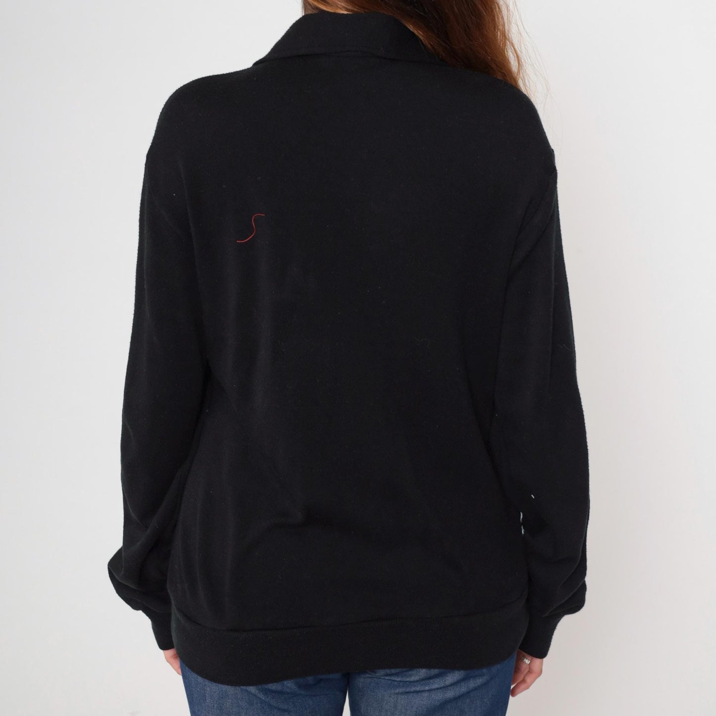 80s Track and Court Jacket Black Red White Color Block Zip Mock Neck Medium
