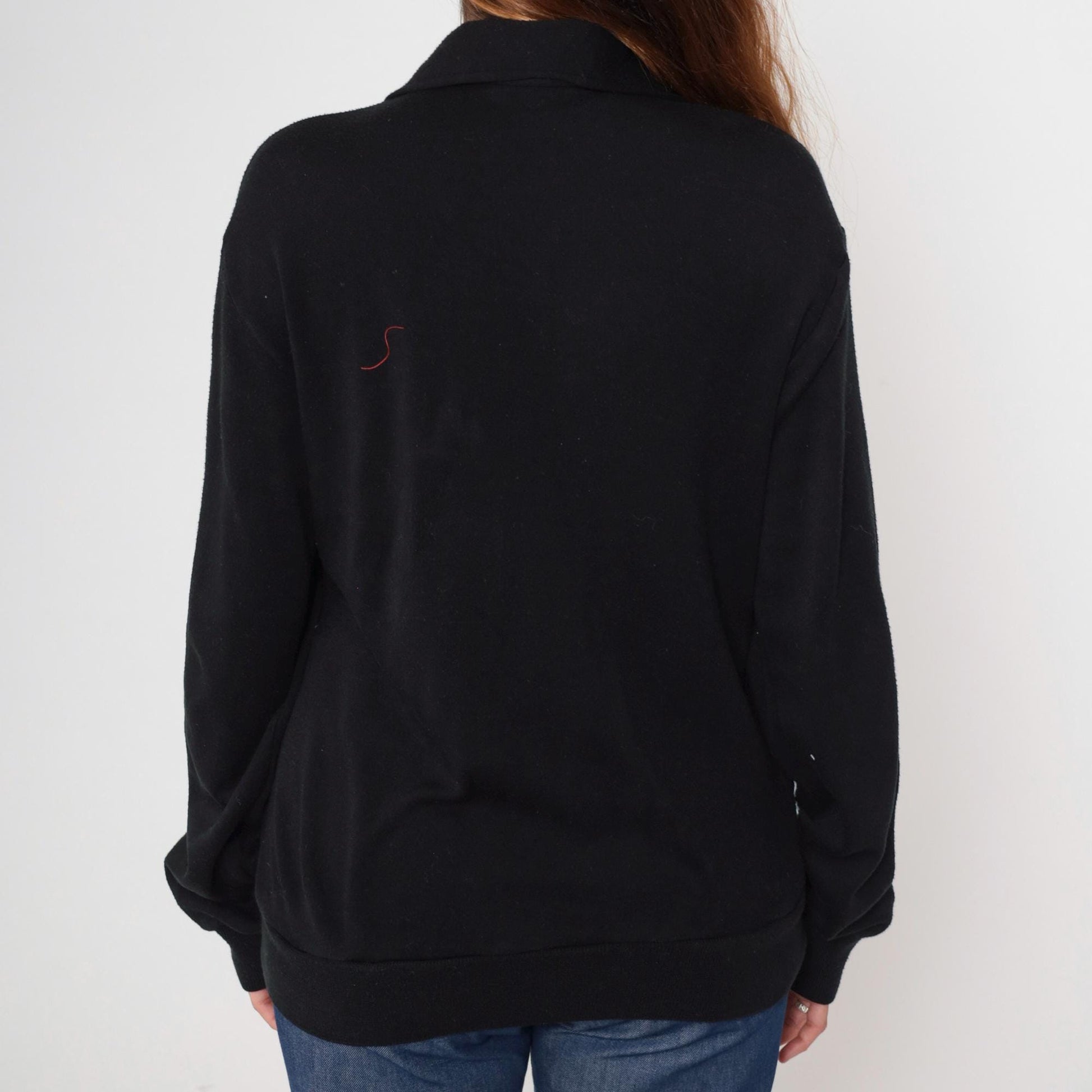 80s Track and Court Jacket Black Red White Color Block Zip Mock Neck Medium