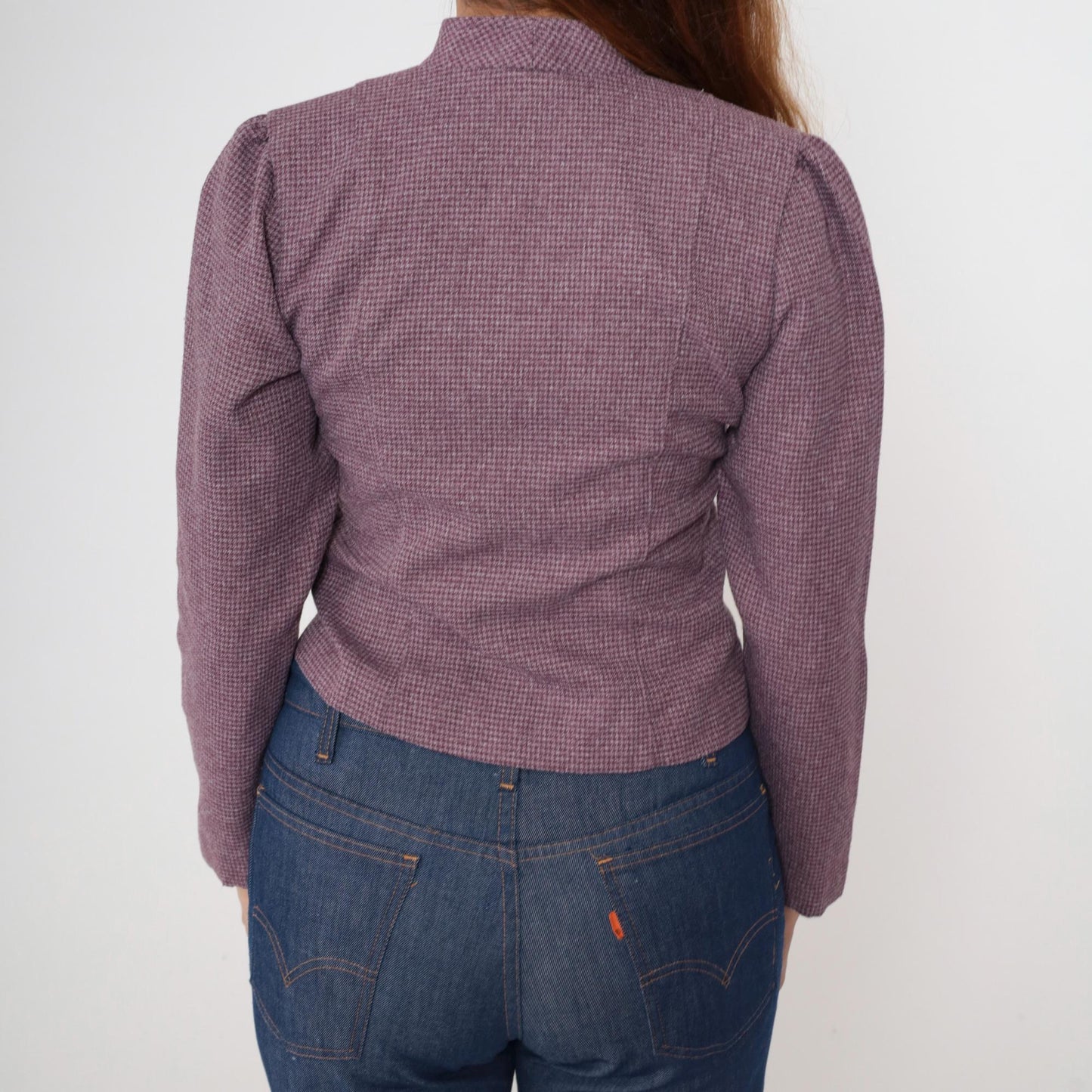 80s Mauve Cropped Blazer Plunge Neckline Padded Shoulders Small S