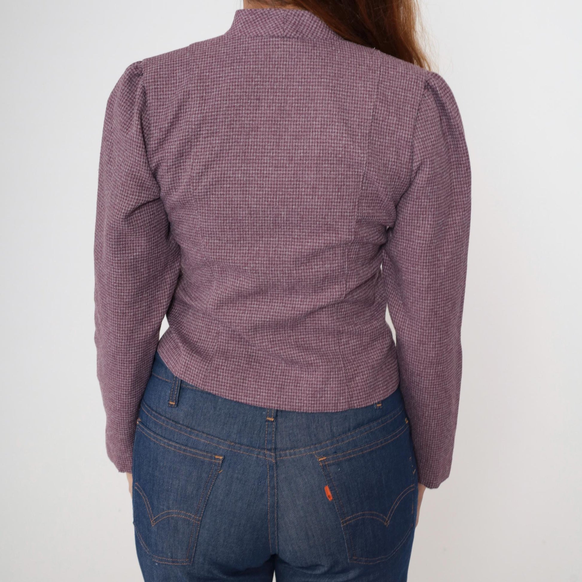 80s Mauve Cropped Blazer Plunge Neckline Padded Shoulders Small S