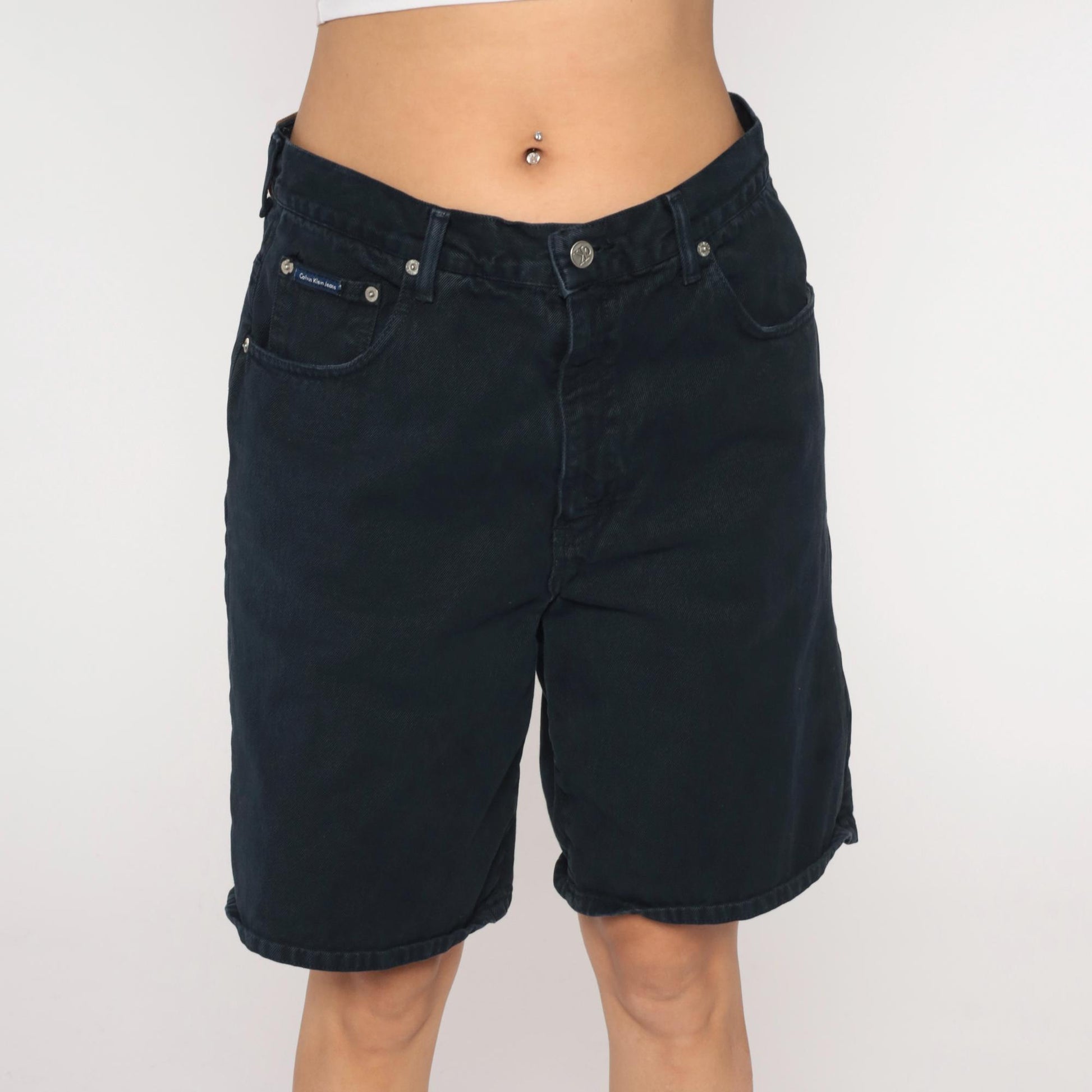 90s Calvin Klein Black Denim Bermuda Shorts High Waisted Button Fly Medium