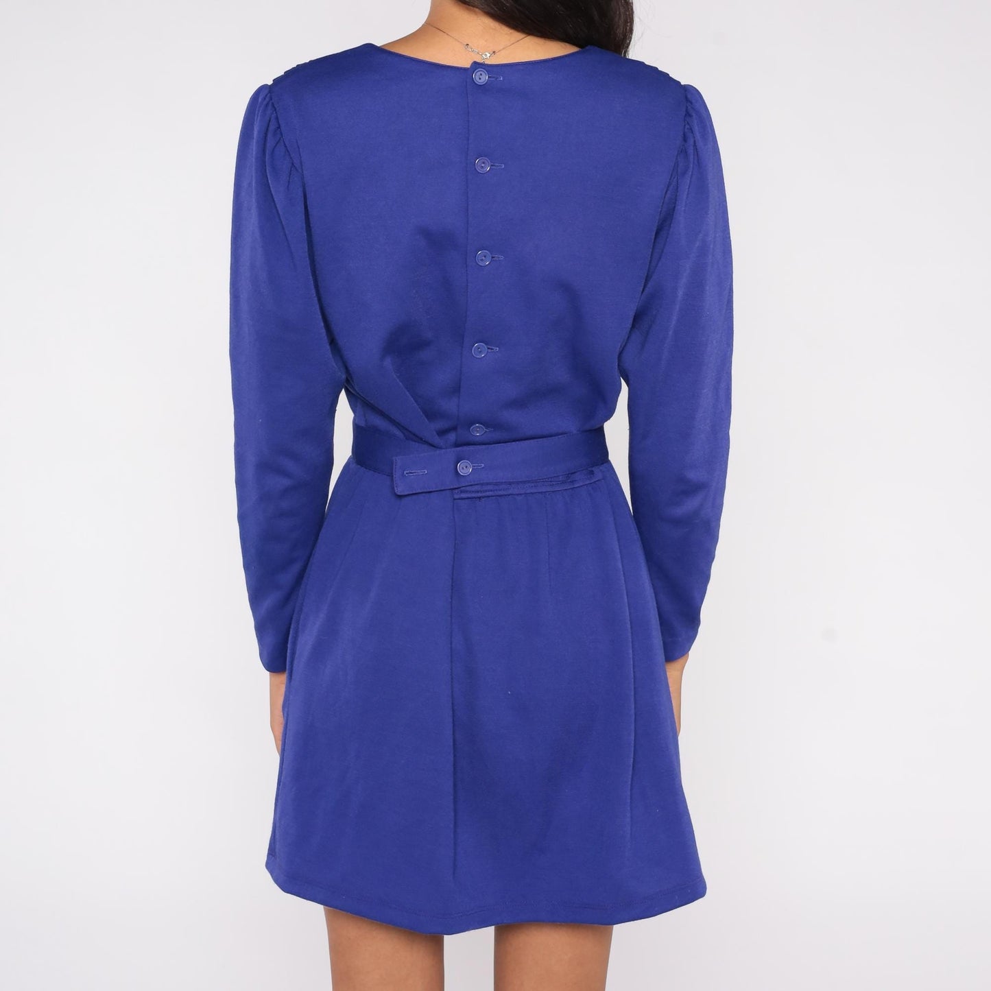 80s Lanz Originals Royal Blue Mini Dress Pleated Long Sleeve Button Back Medium