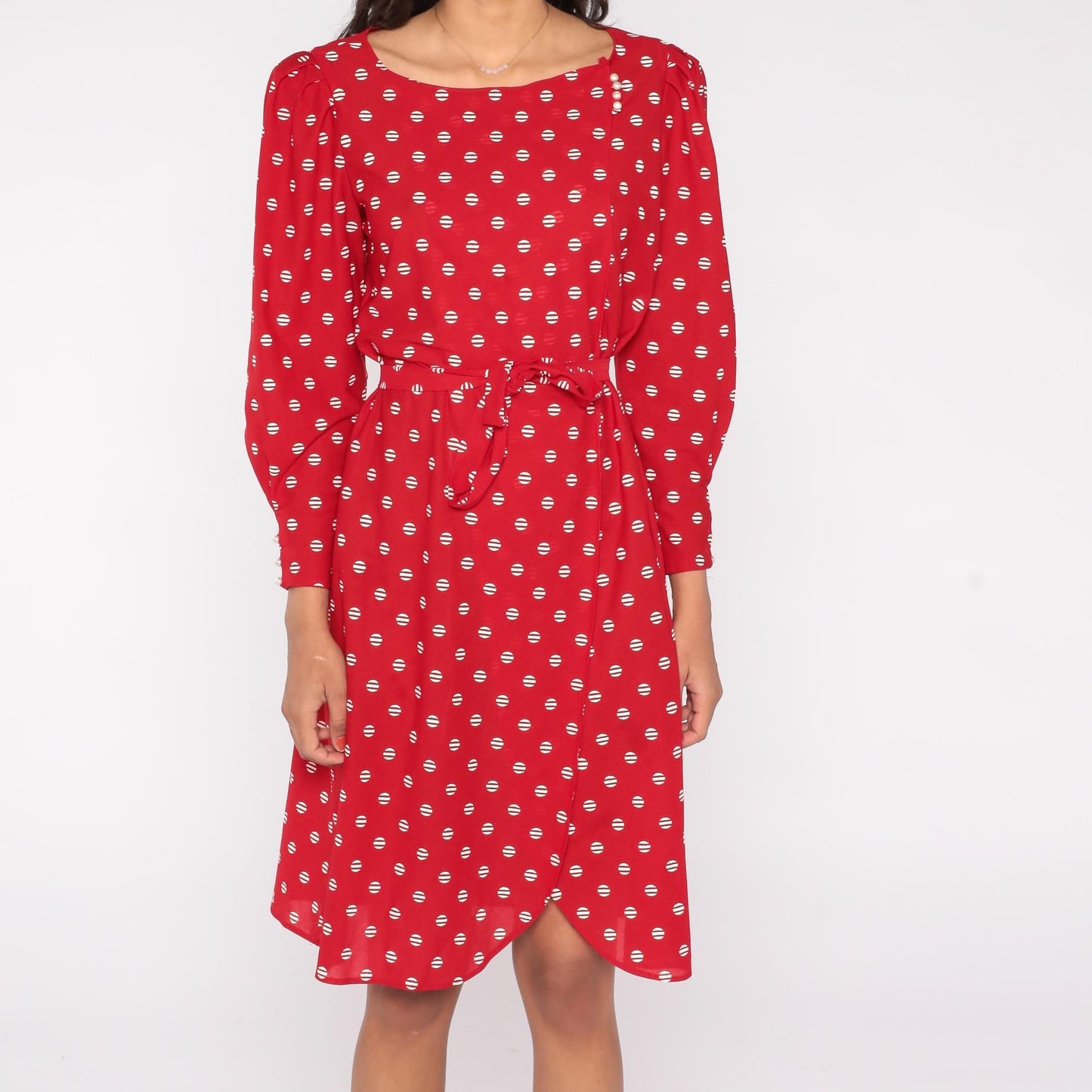 80s Jane Baar New York Red Polka Dot Wrap Dress Long Sleeve Small