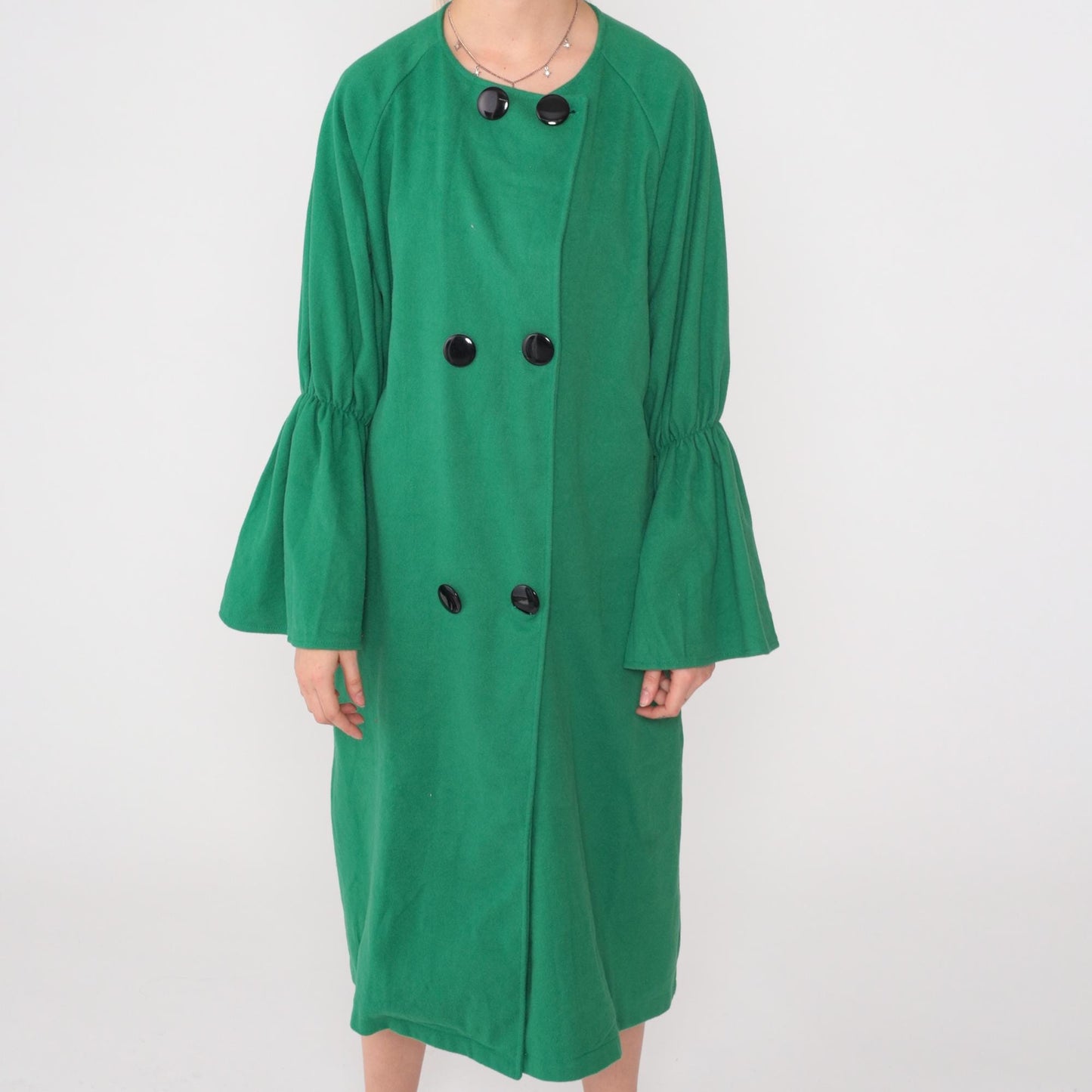Y2K Green Bell Sleeve Coat Double Breasted Jacket Large L