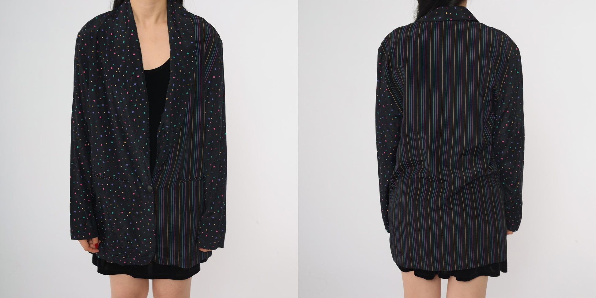 80s Columbus Circle Blazer Black Multicolor Dot Stripe Single Button Medium