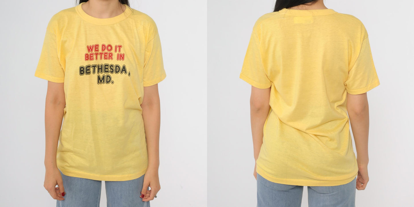 80s Bethesda Maryland Sneakers Graphic Tee Yellow We Do It Better Large