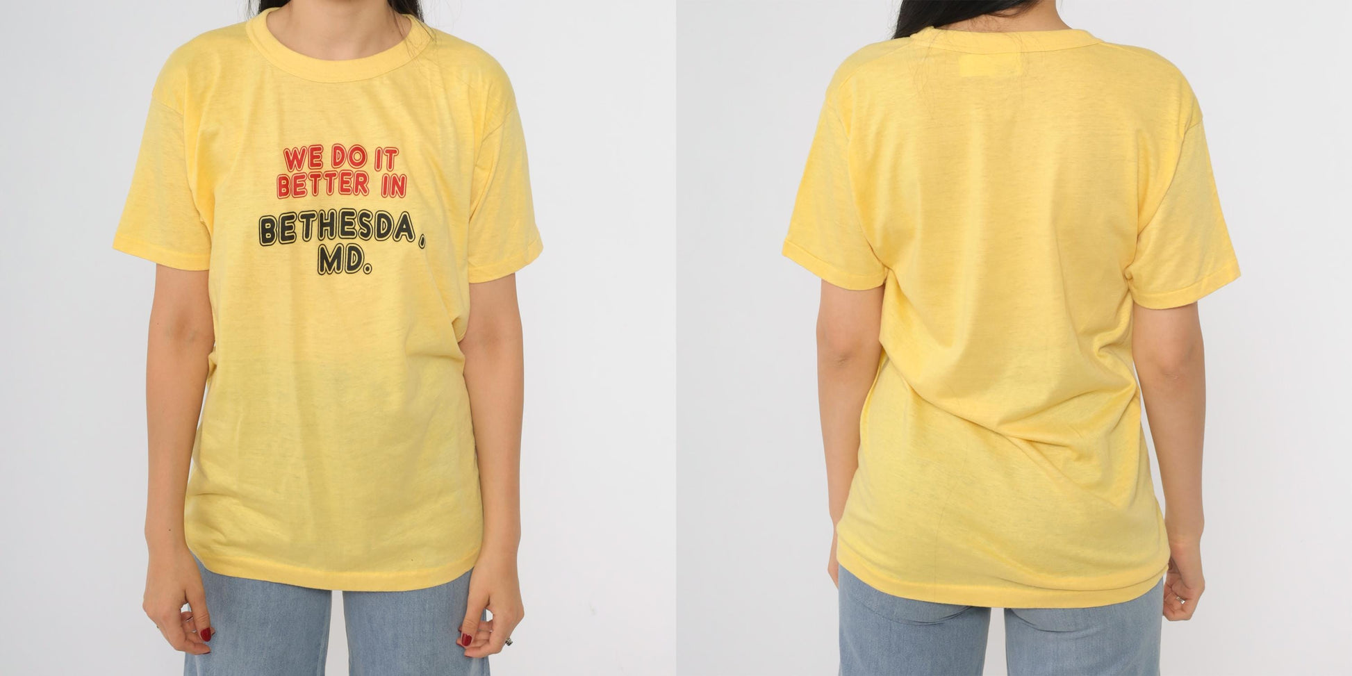 80s Bethesda Maryland Sneakers Graphic Tee Yellow We Do It Better Large