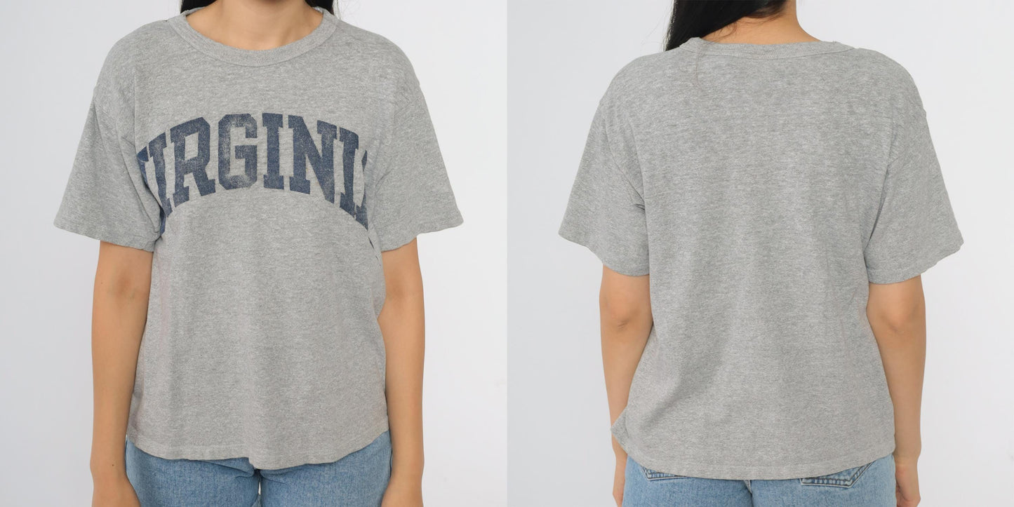 90s Champion Virginia State Graphic T-Shirt Heather Grey Navy Medium