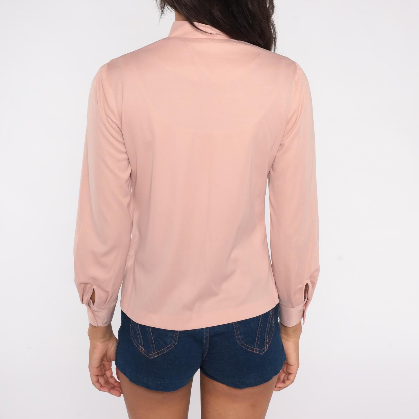 70s Sir Julian Blush Pink Pussy Bow Blouse Long Sleeve Button-Down Small S