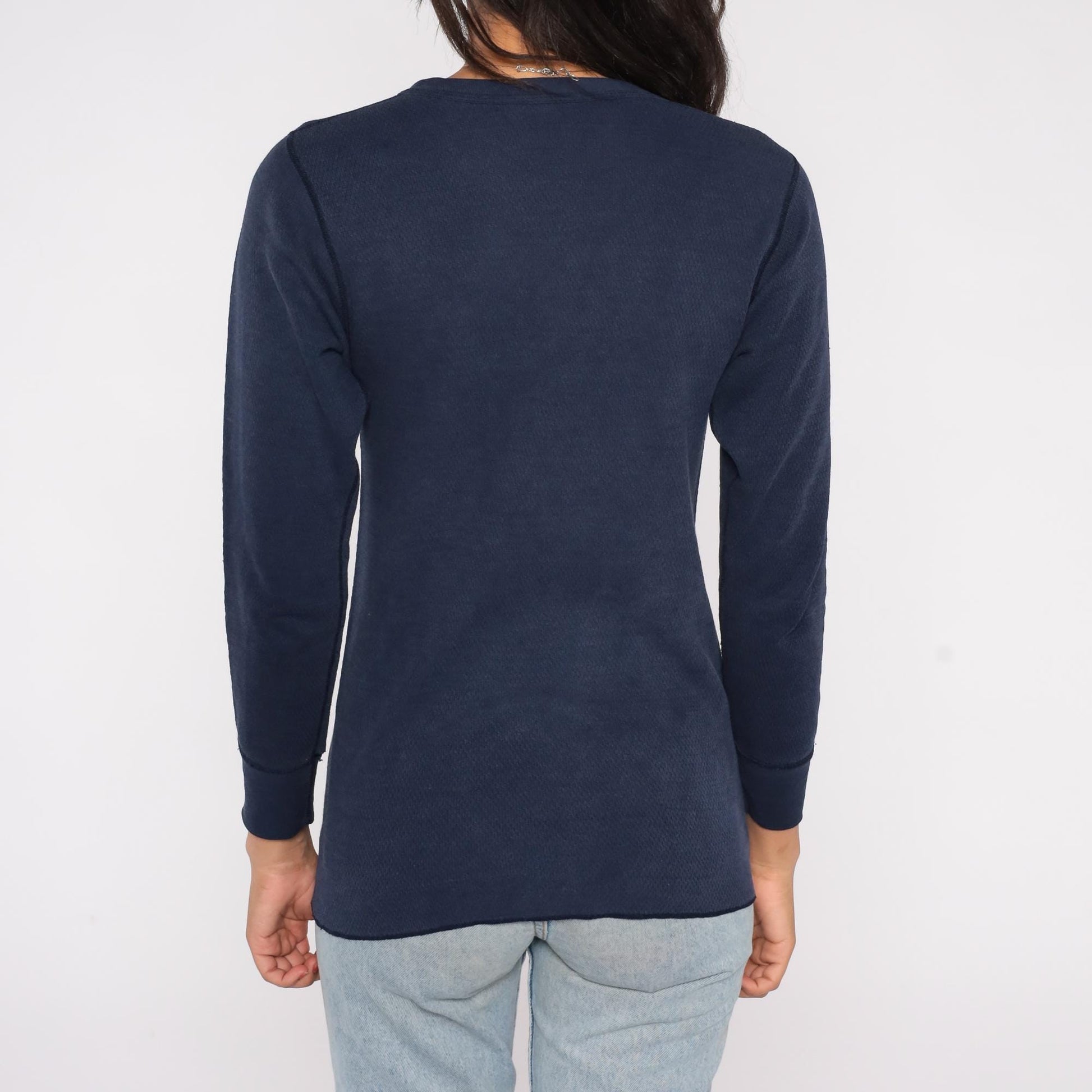 90s St. Johns Bay Navy Thermal Waffle Knit Long Sleeve Crewneck Large L