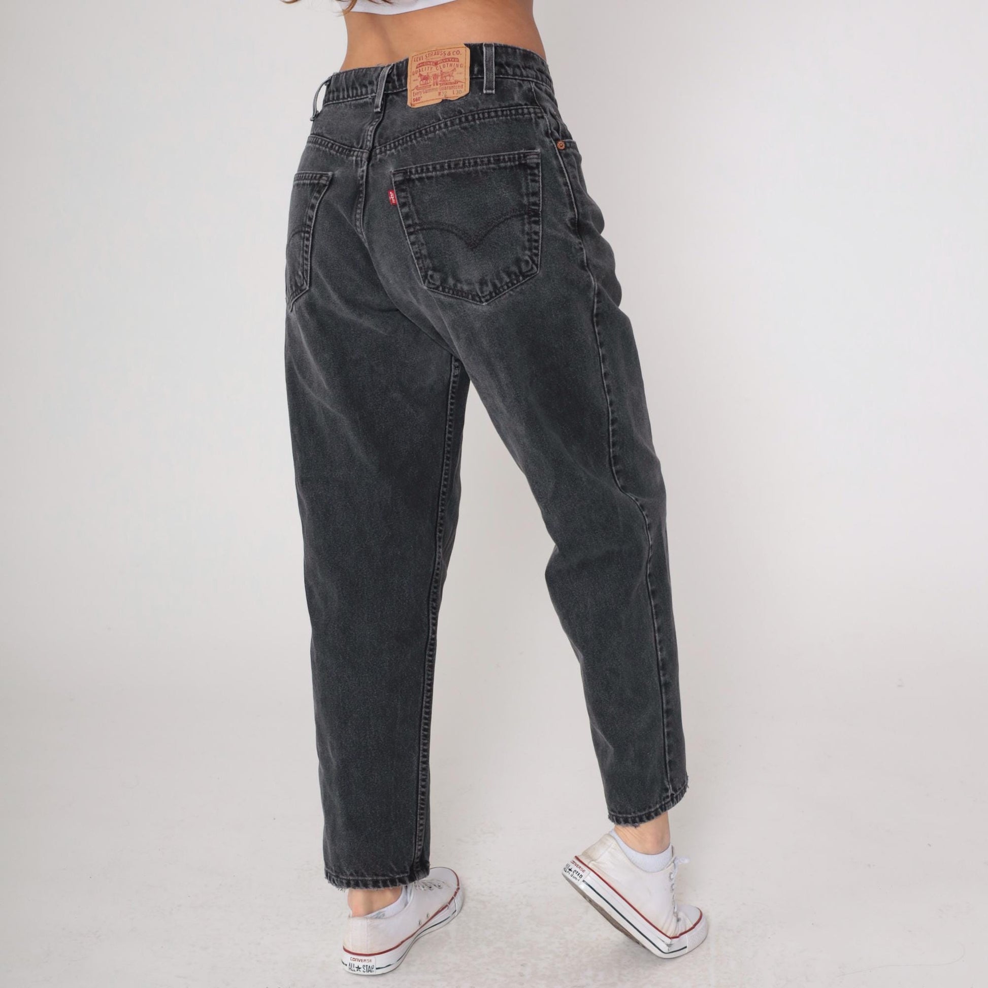 90s Levi's 560 Black Denim Jeans High Waist Relaxed Fit 32x30