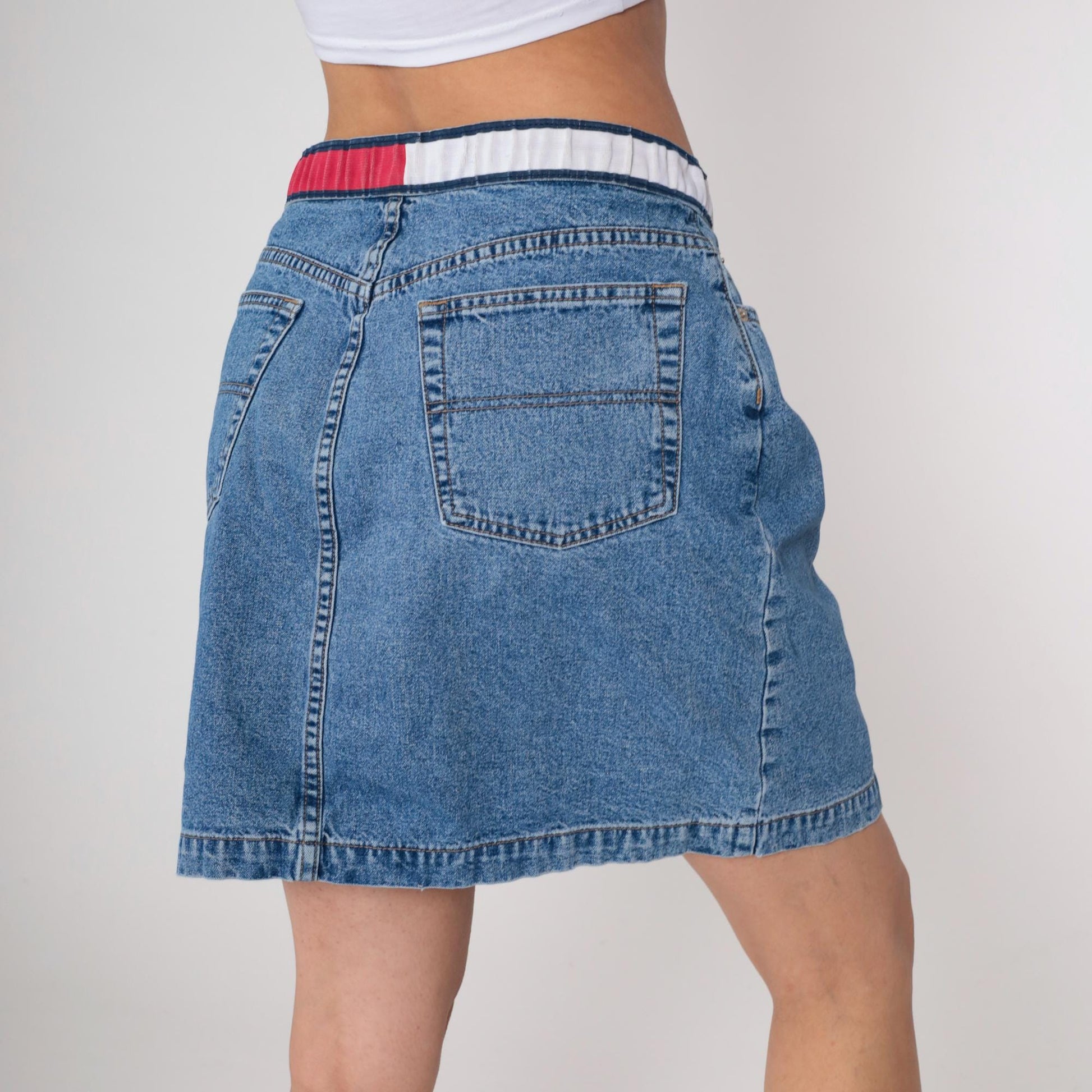 Tommy Hilfiger Y2K Denim Mini Skirt High Waist Blue Pencil Extra Large