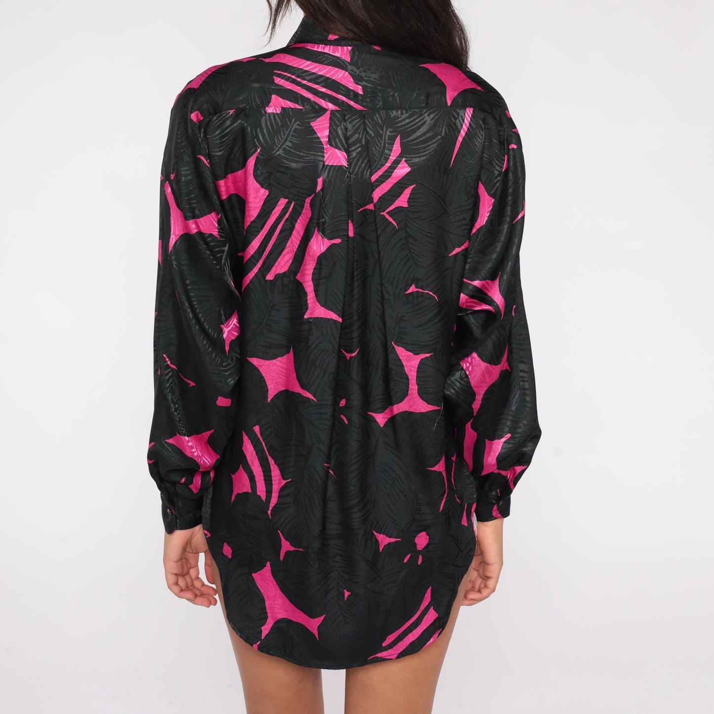 90s Termeh New York Abstract Button Down Blouse Hot Pink Black Medium