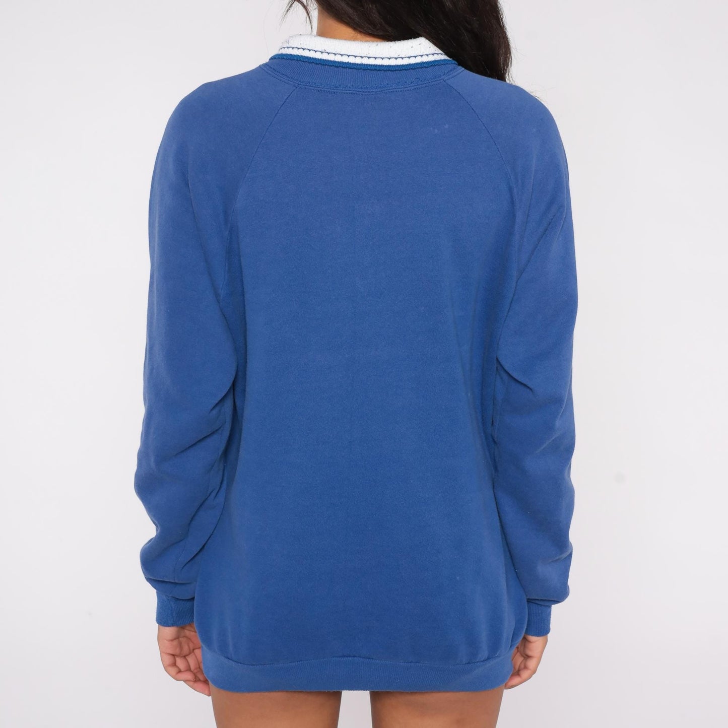 90s Hummingbird Columbine Floral Sweatshirt Blue Cotton Blend Collared Extra Large XXL