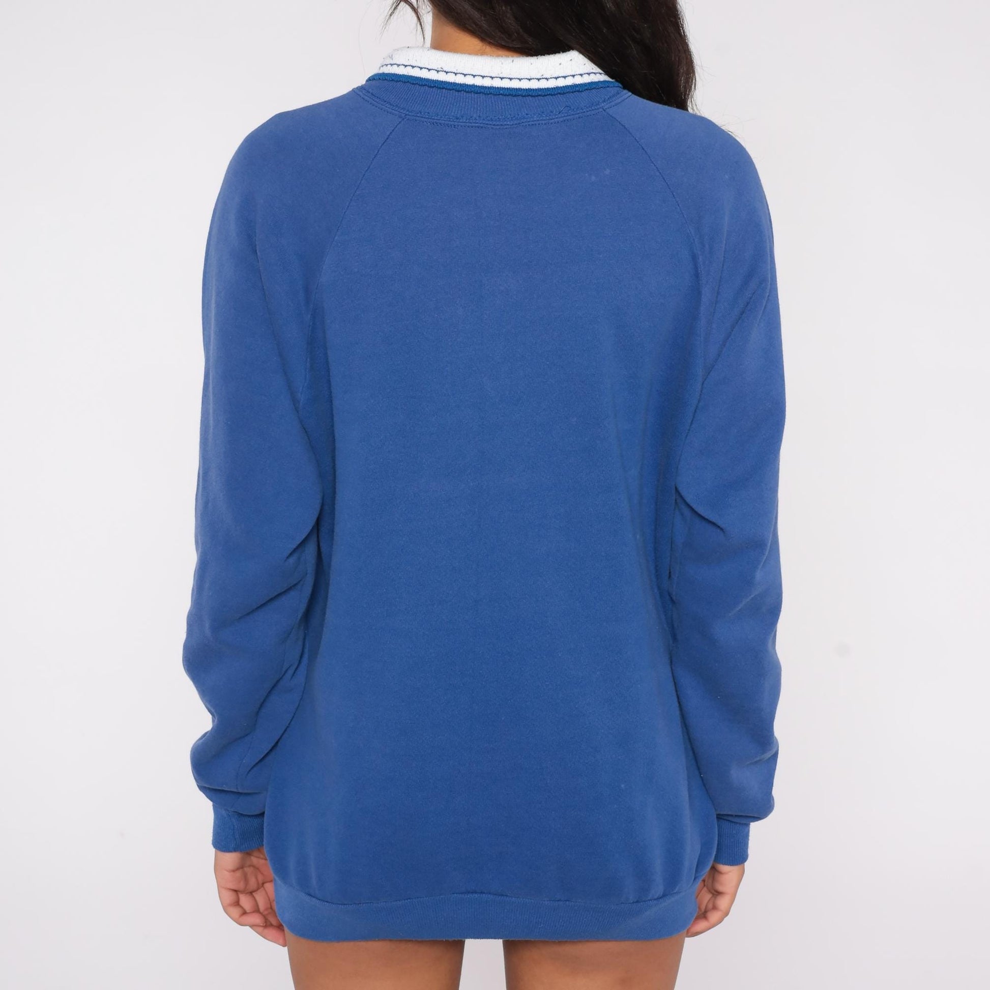 90s Hummingbird Columbine Floral Sweatshirt Blue Cotton Blend Collared Extra Large XXL