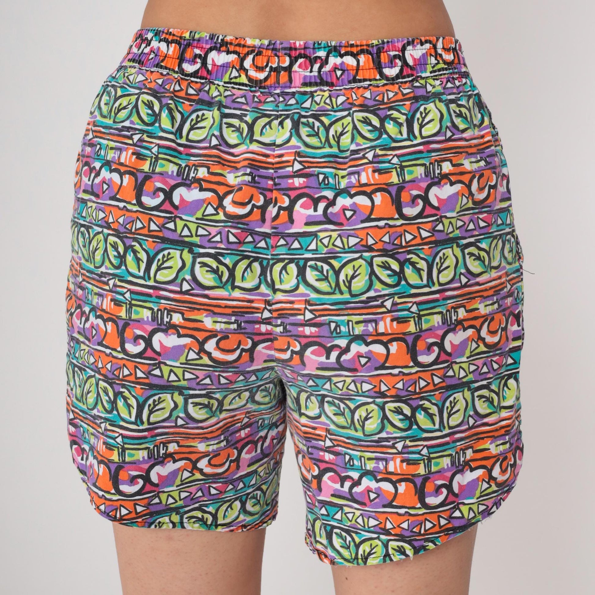 90s Victoria Harbor Cotton Shorts High Rise Abstract Geometric Print Medium