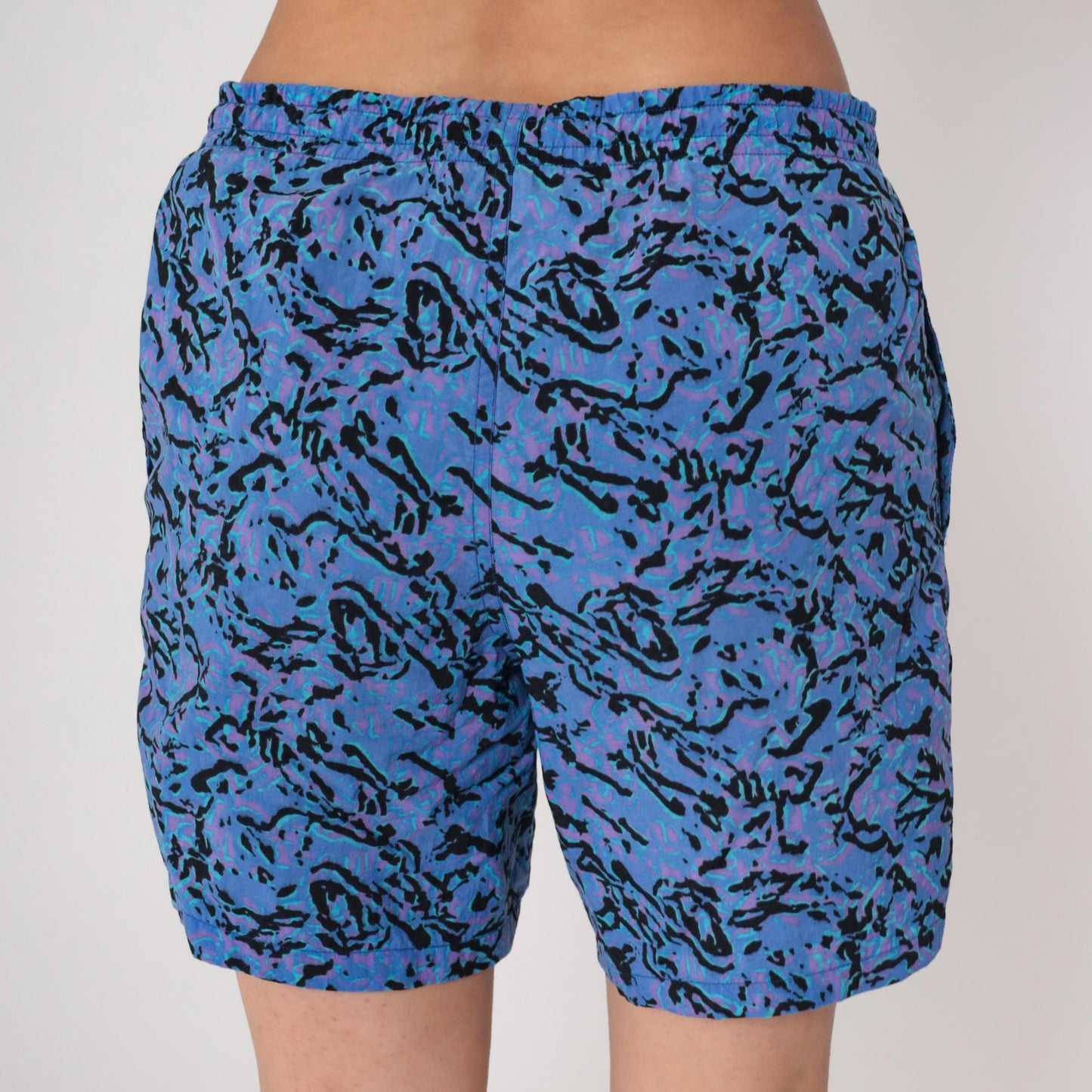 90s Athletic Works Abstract Swim Trunks Blue Purple Black Nylon Medium