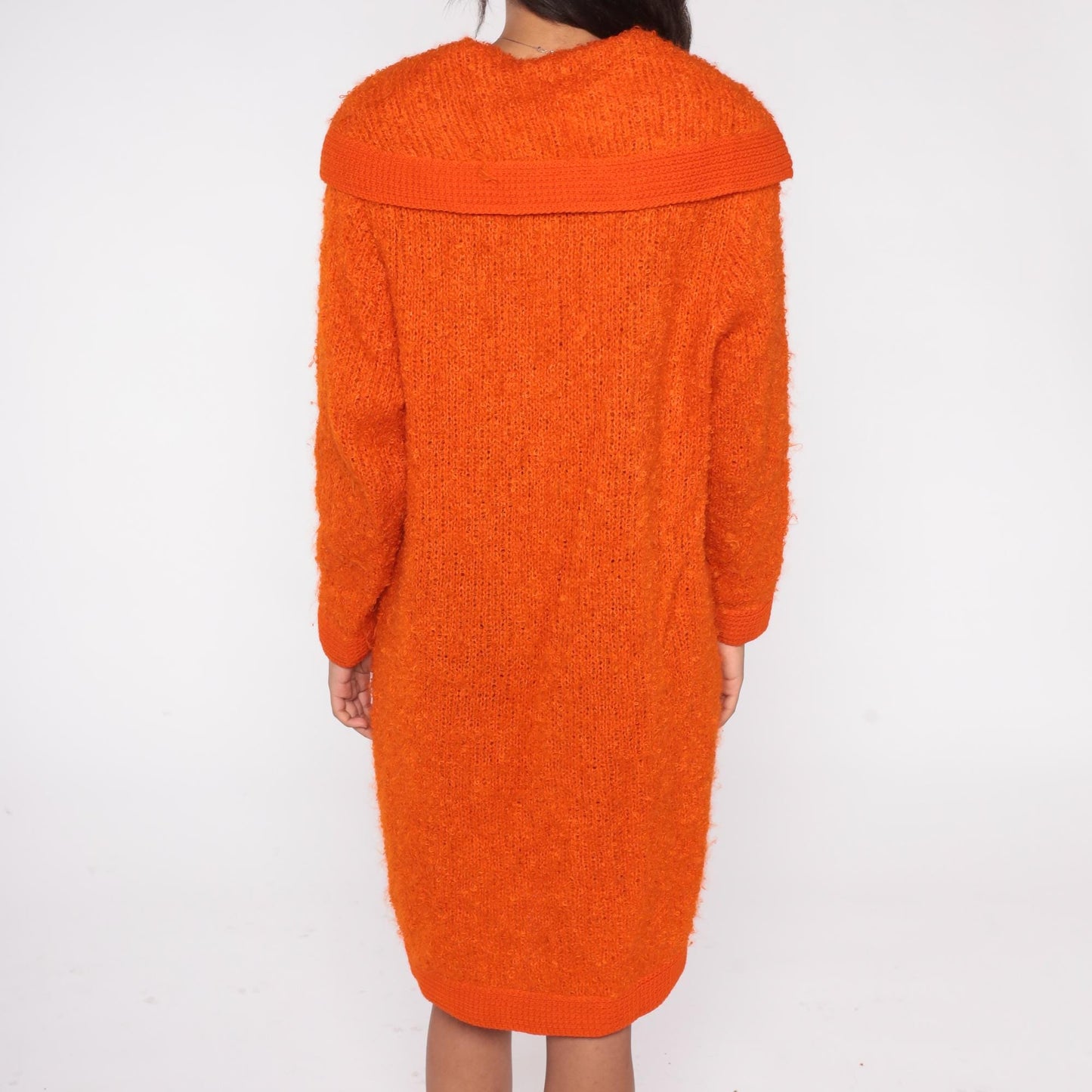 70s Mur Elen California Orange Boucle Cardigan Coat Maxi Length Small