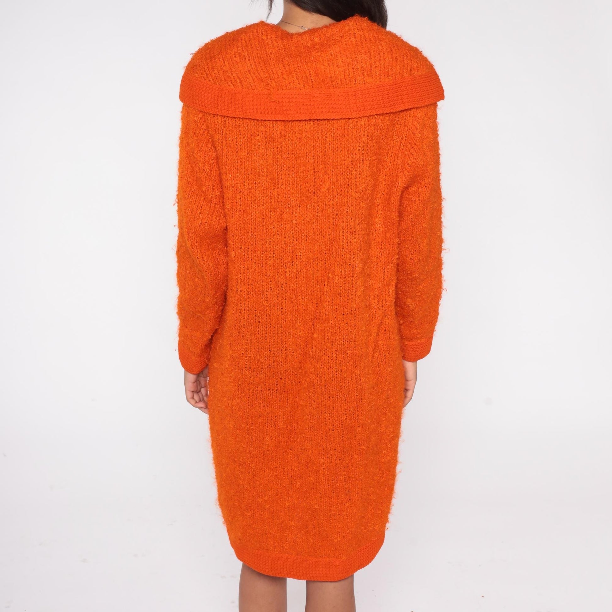 70s Mur Elen California Orange Boucle Cardigan Coat Maxi Length Small