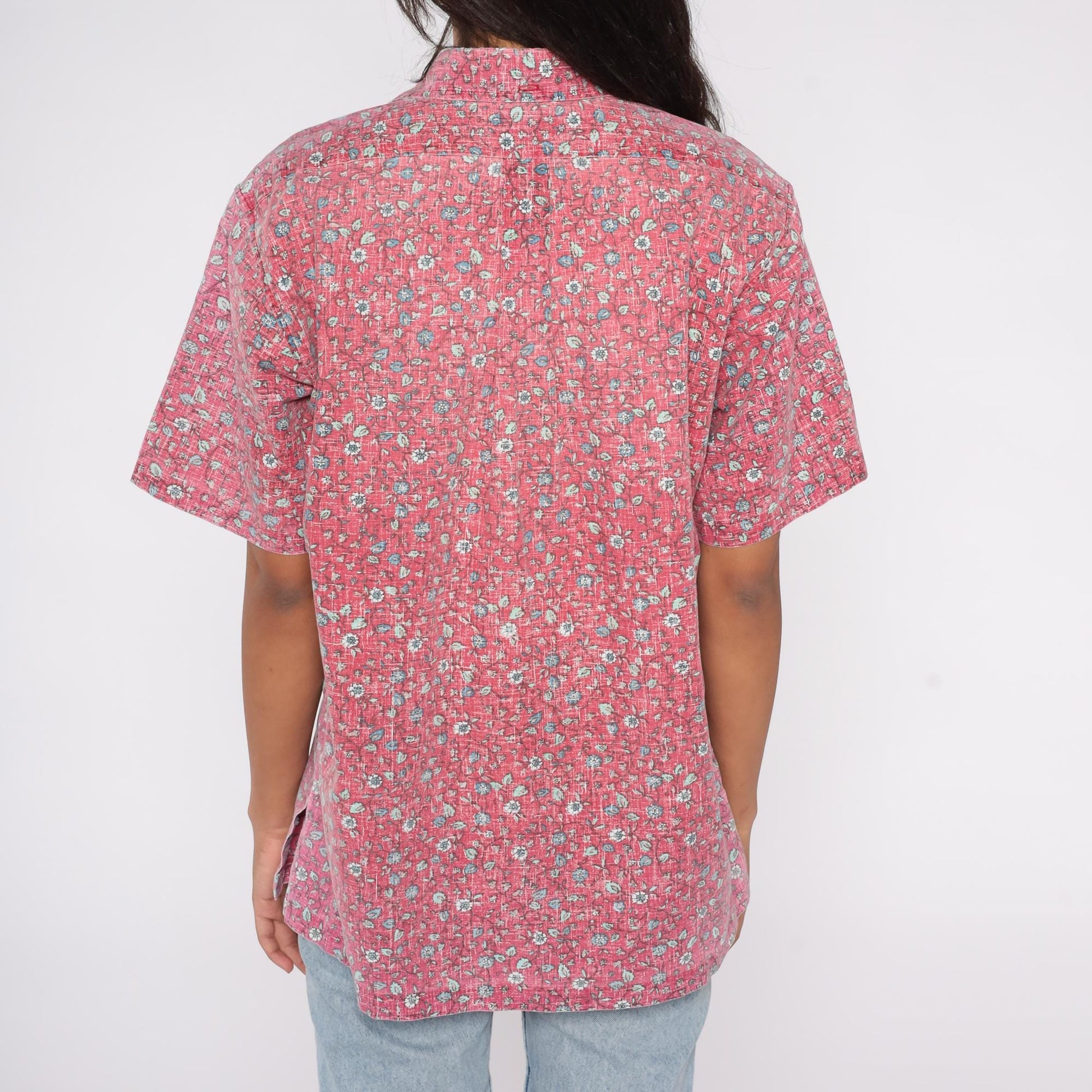 90s Reyn Spooner Hawaiian Shirt Pink Floral Button Down Cotton Medium