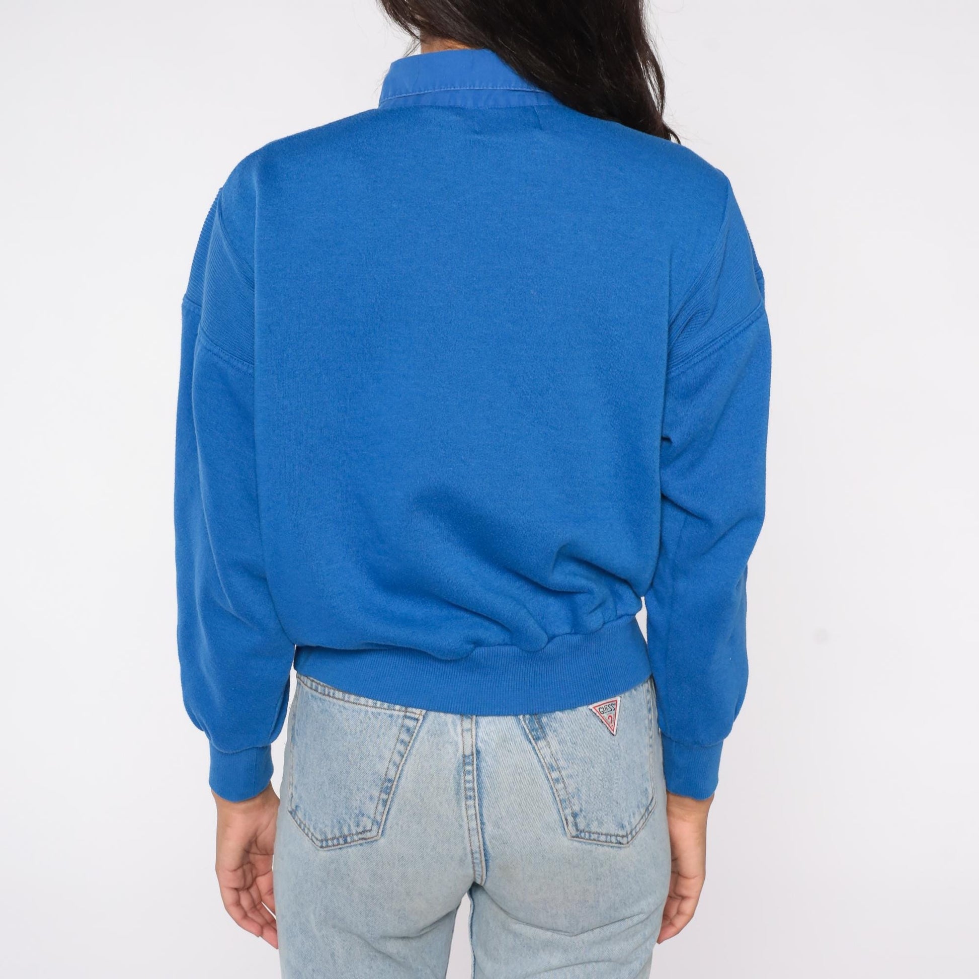 90s Trader Bay Blue Polo Sweatshirt Snap Front Fleece Lined Small S