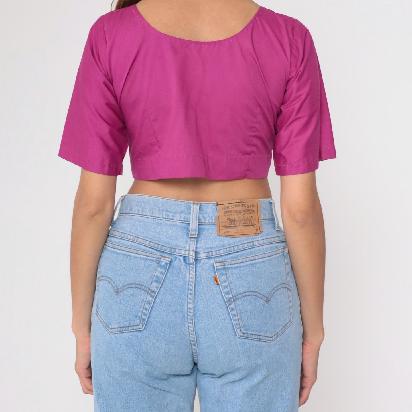 Y2K Magenta Crop Top V-Neck Choli-Inspired Blouse Small S