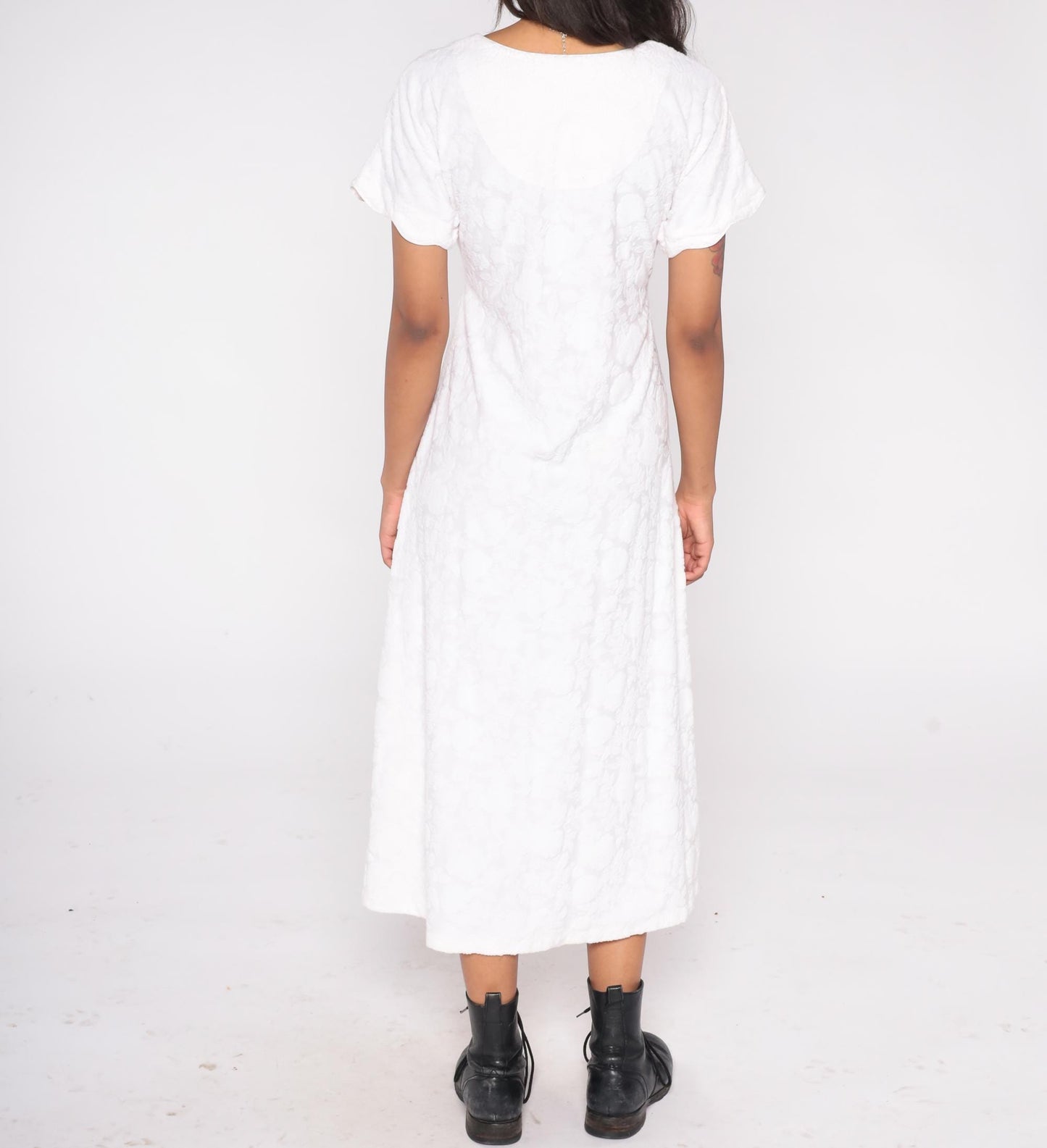 90s Eileen West Blush Pink Cotton Midi Dress Small Pockets