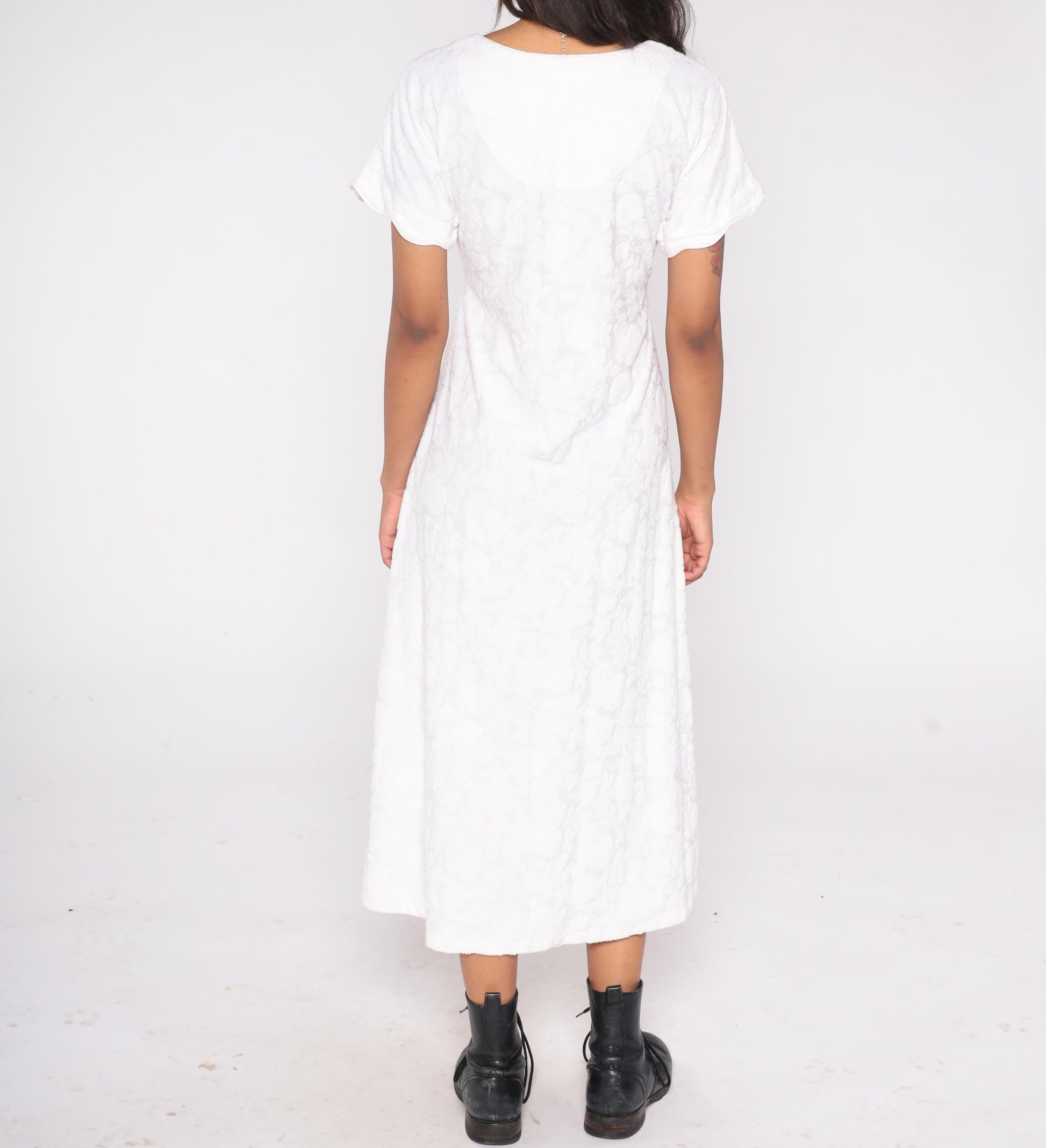 90s Eileen West Blush Pink Cotton Midi Dress Small Pockets