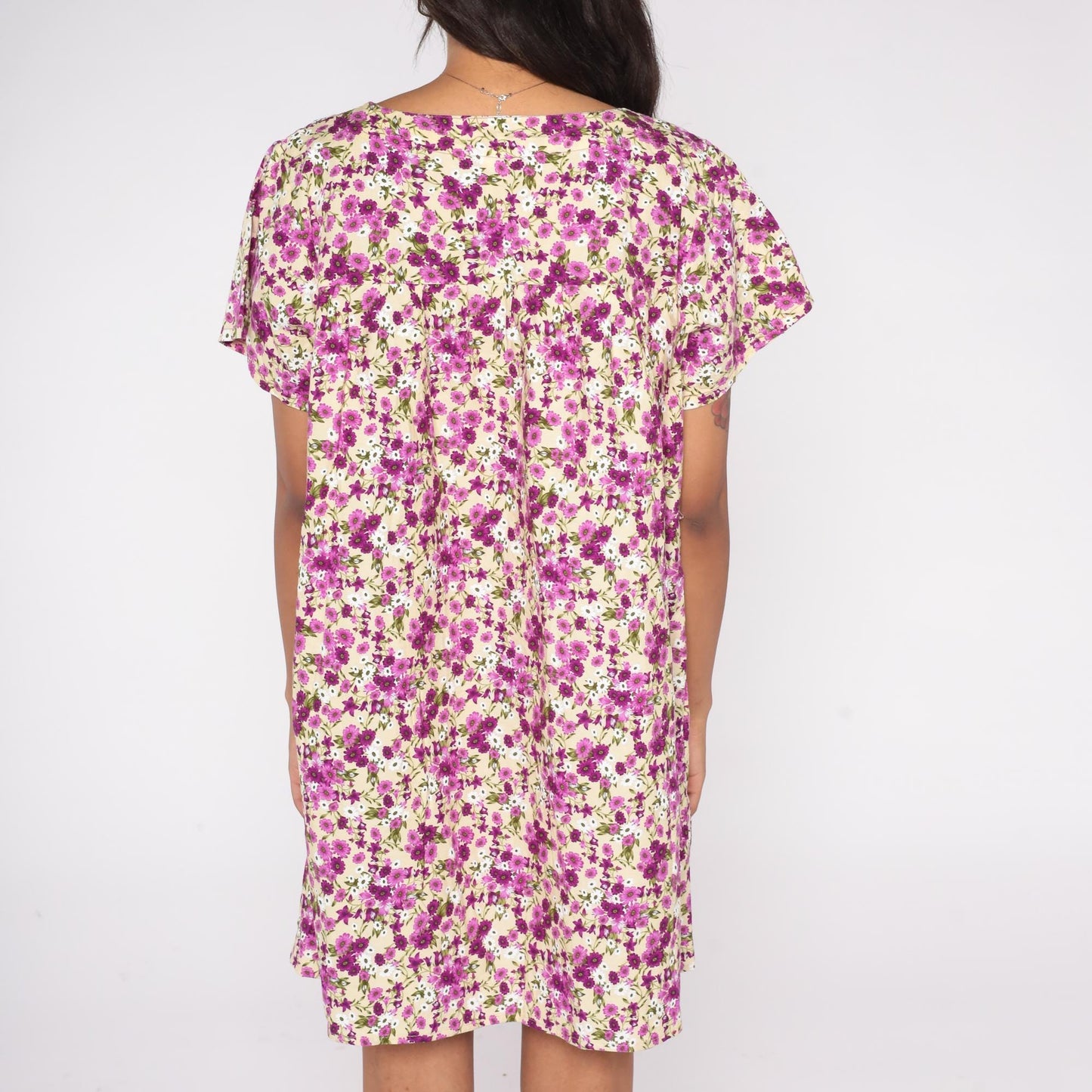 90s JTP Ditsy Floral Zip Front Dress Purple Rayon Knee Length Medium Large