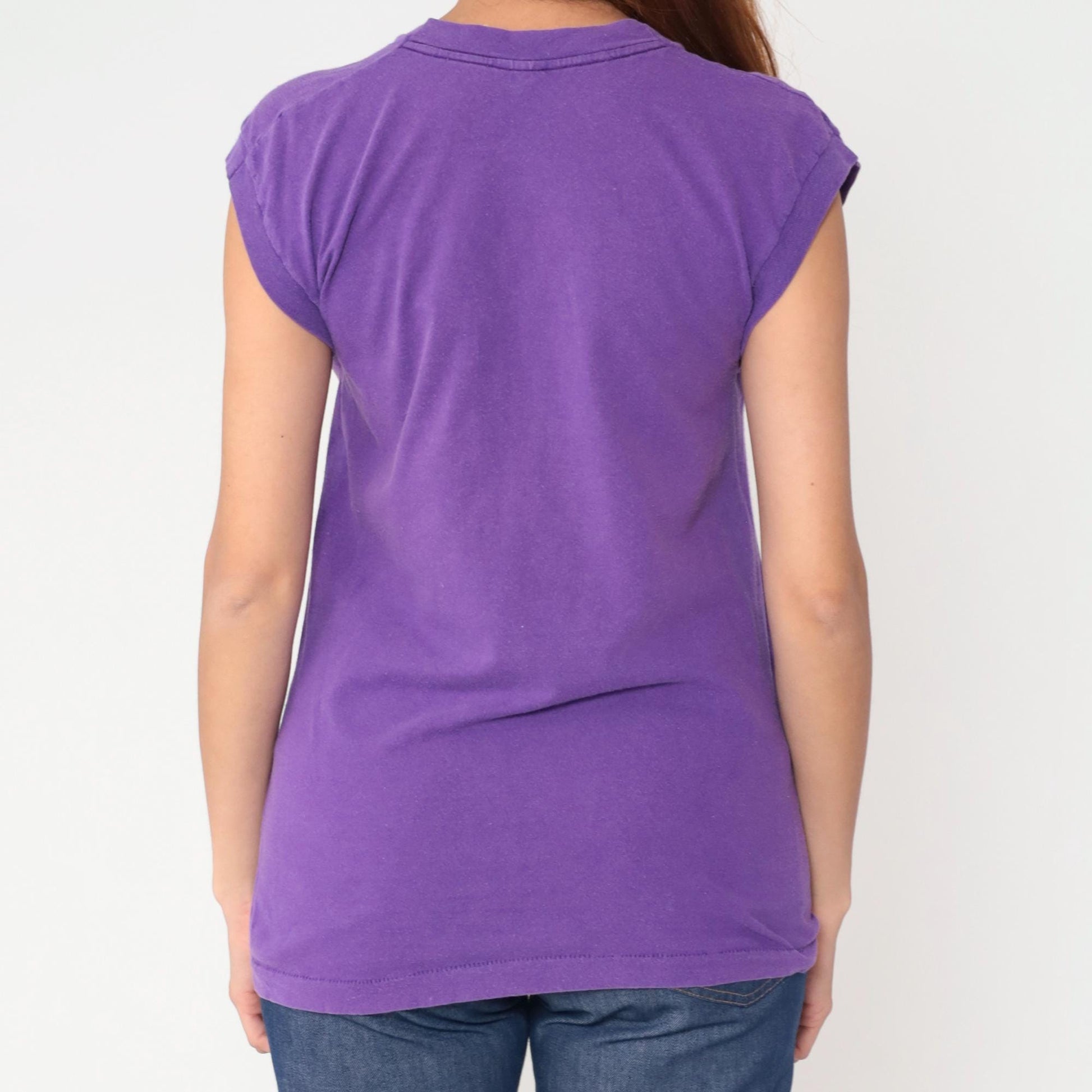 90s Fruit of the Loom Purple Muscle Tee Cotton Pocket Crewneck Medium M